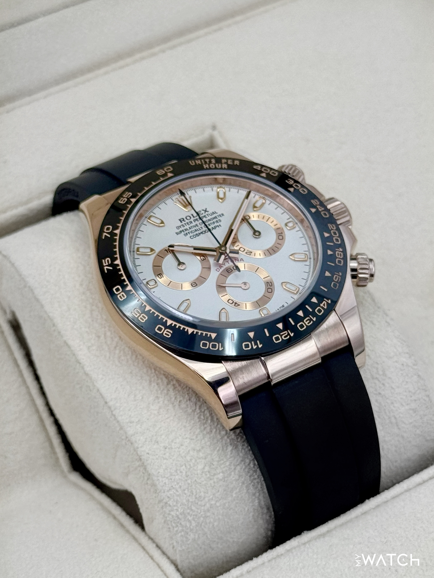 2022 Rolex Daytona 40mm 116515LN Rose Gold Oysterflex White Dial - MyWatchLLC