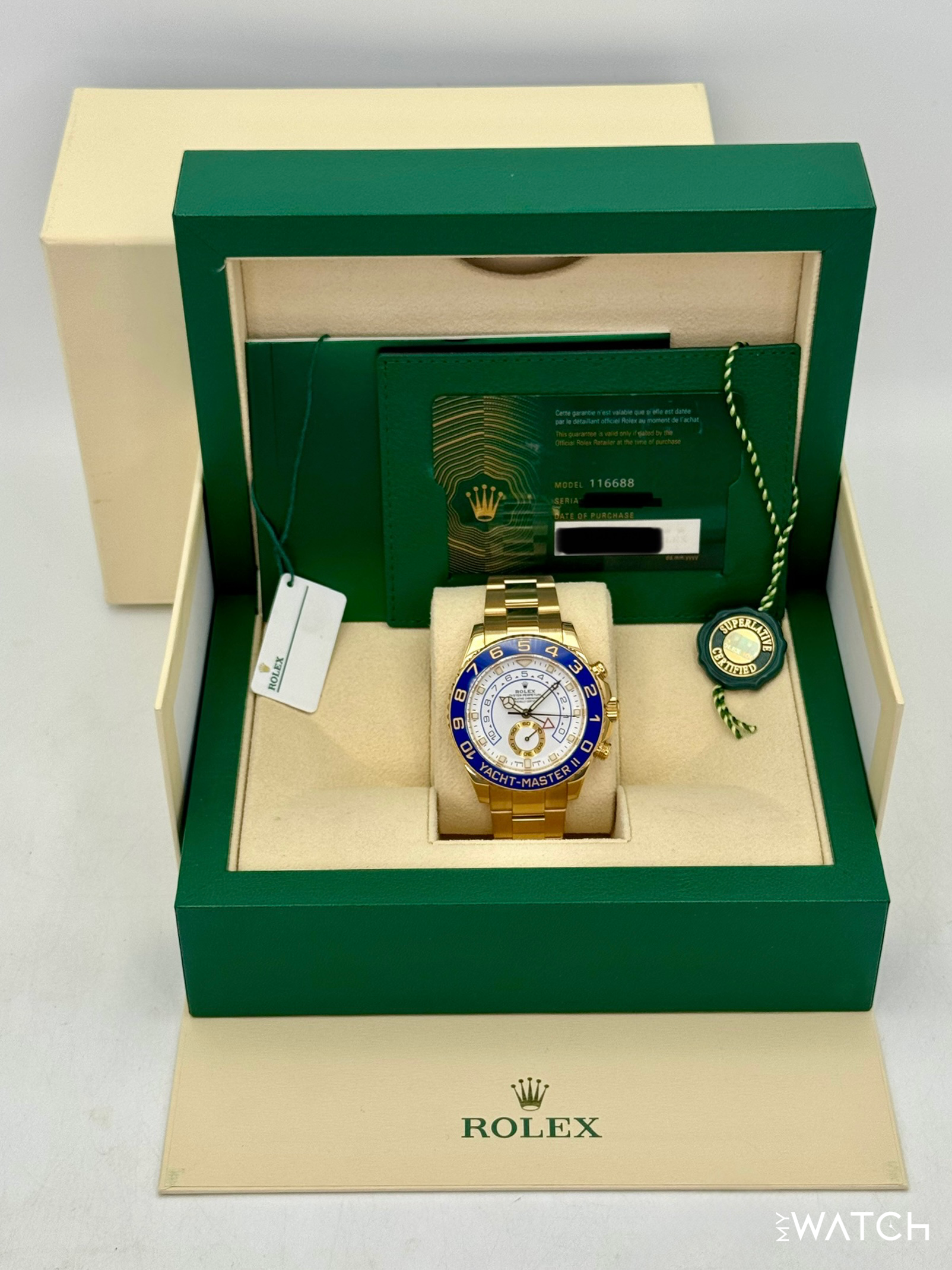 2023 Rolex Yacht-Master II 44mm 116688 18K Yellow Gold White Dial - MyWatchLLC