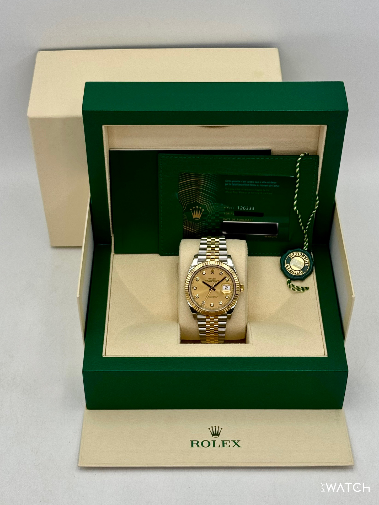 2022 Rolex Datejust 41mm 126333 Two-Tone Jubilee Champagne Diamond Dial - MyWatchLLC