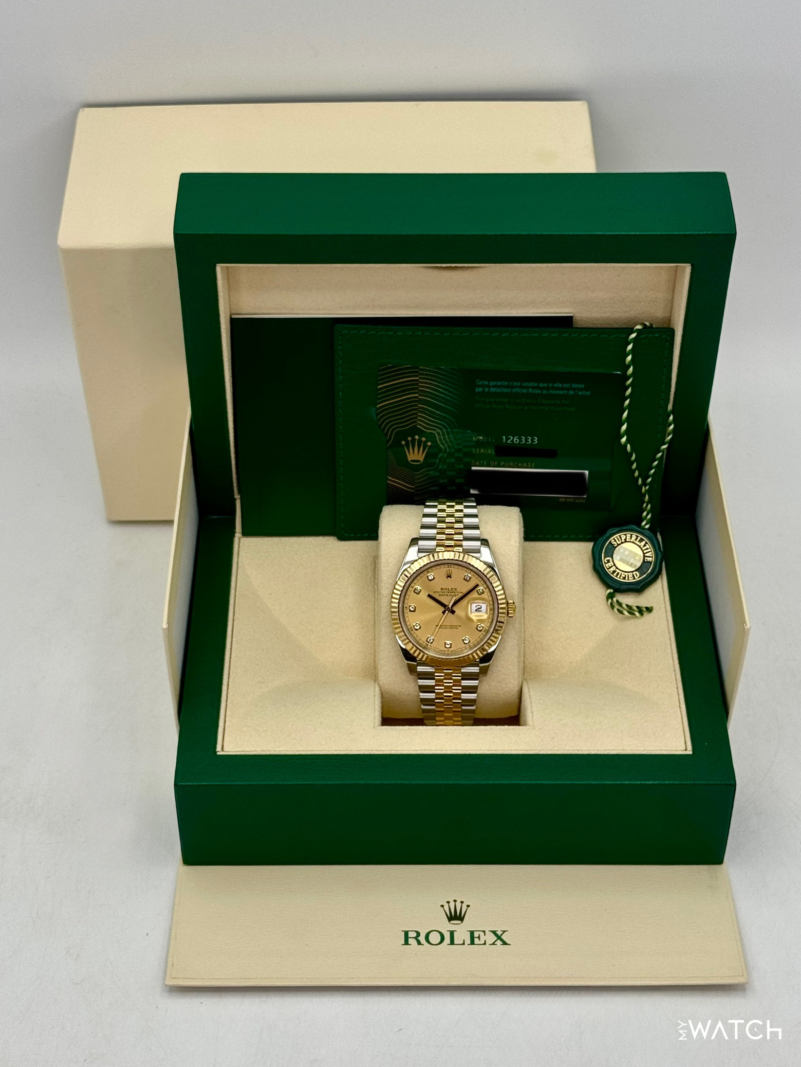 2022 Rolex Datejust 41mm 126333 Two-Tone Jubilee Champagne Diamond Dial - MyWatchLLC