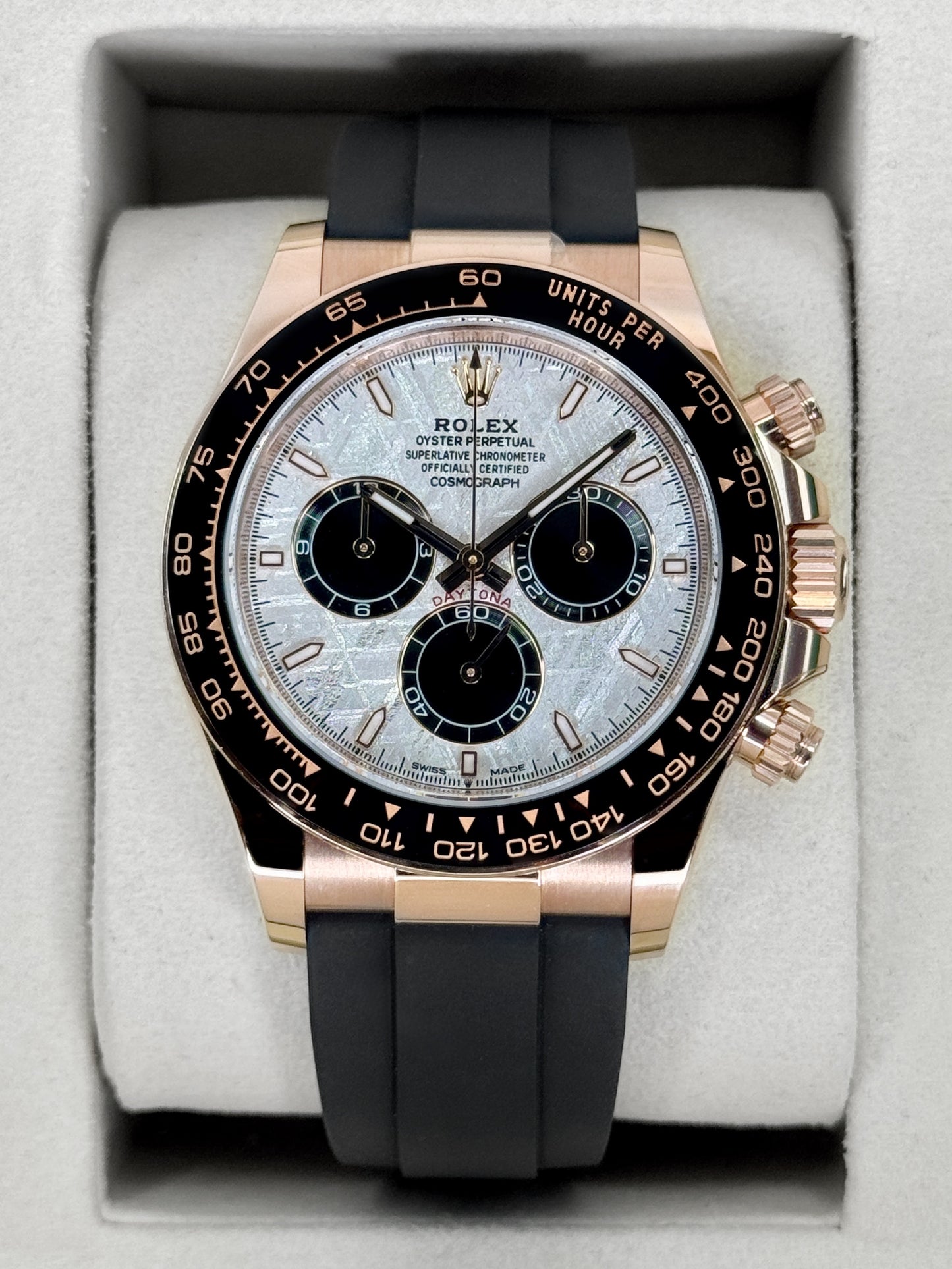 2026 Rolex Daytona 40mm 126515LN Rose Gold Oysterflex Meteorite Dial