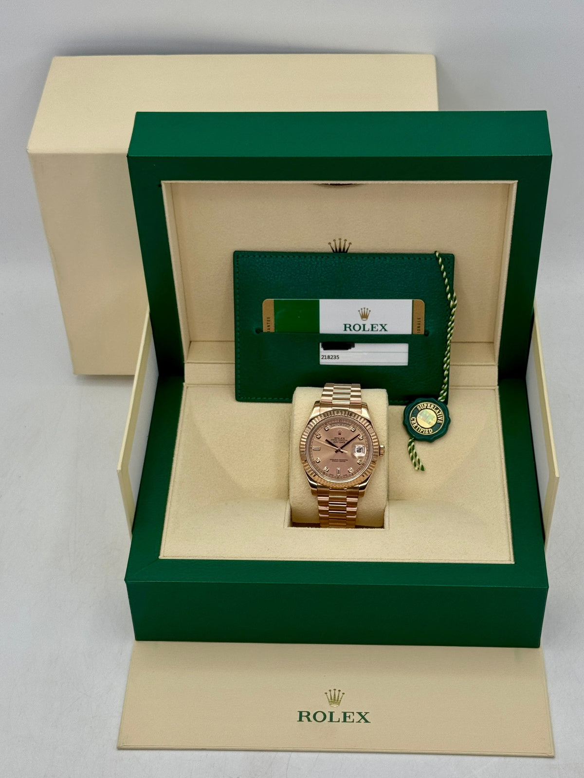 2015 Rolex Day-Date II 41mm 218238 Presidential Rose Gold Pink Diamond Dial