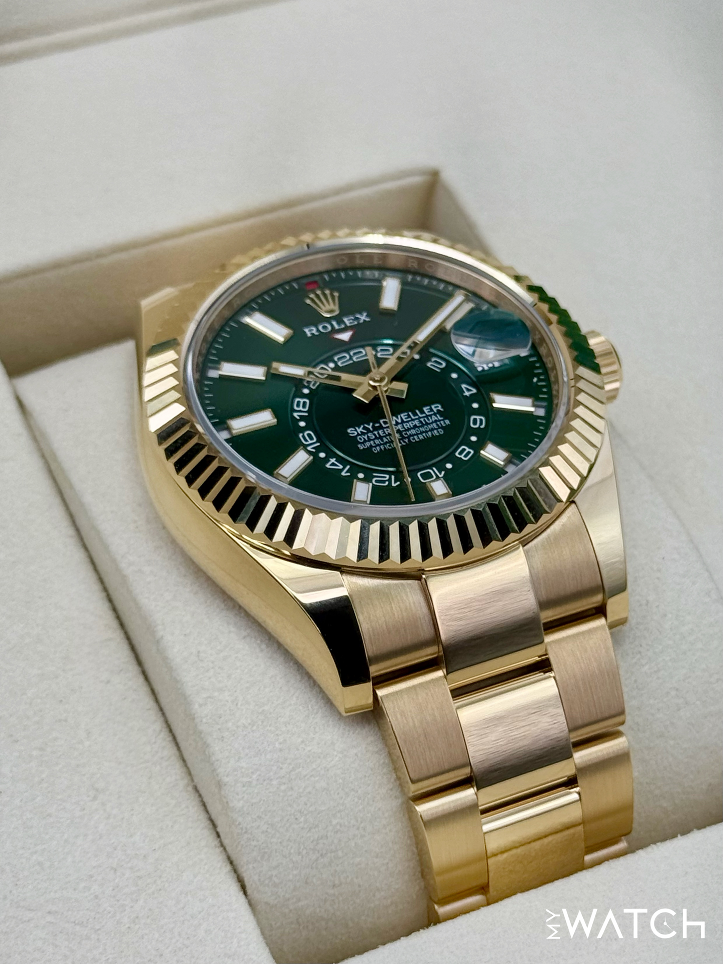 NEW 2025 Rolex Sky-Dweller 42mm 336938 Yellow Gold Oyster Green Dial