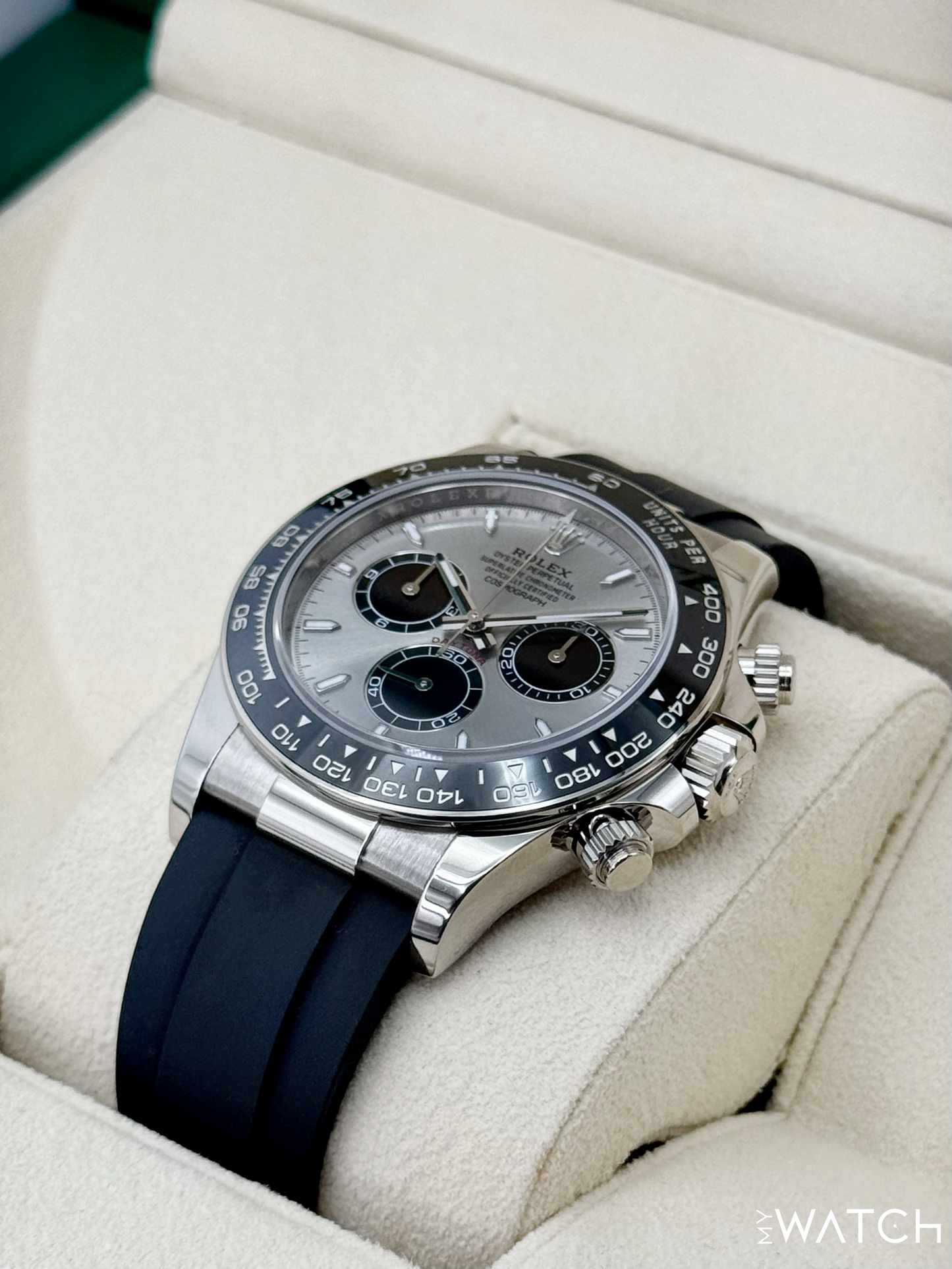 2023 Rolex Daytona 40mm 126519LN White Gold Oysterflex Silver Ghost Dial