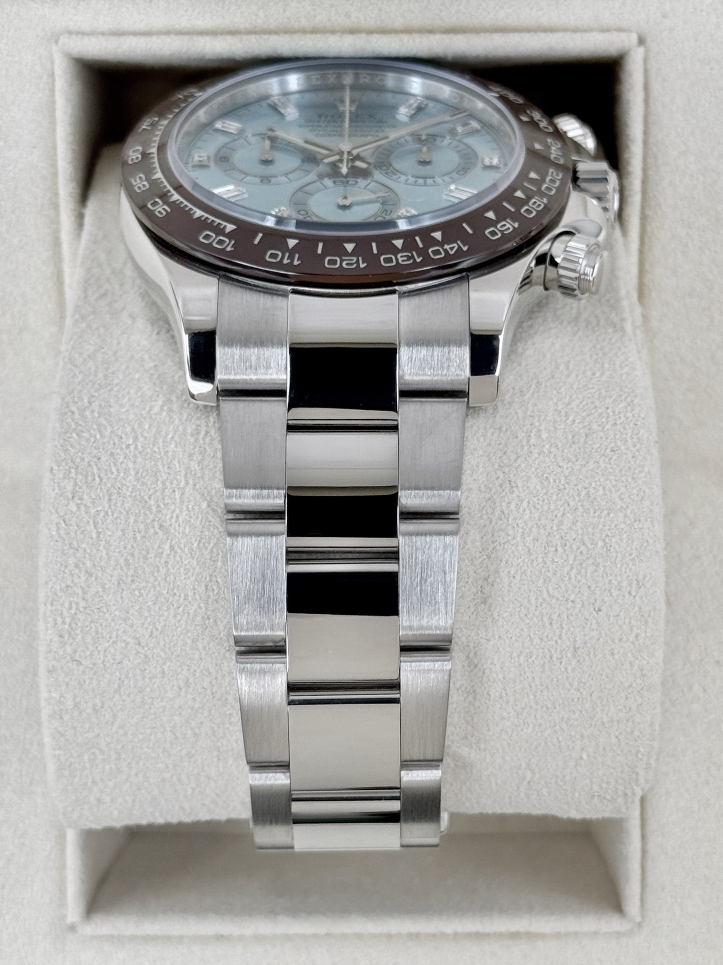 2020 Rolex Daytona 40mm 116506 Platinum Ice Blue Diamond Baguette Dial