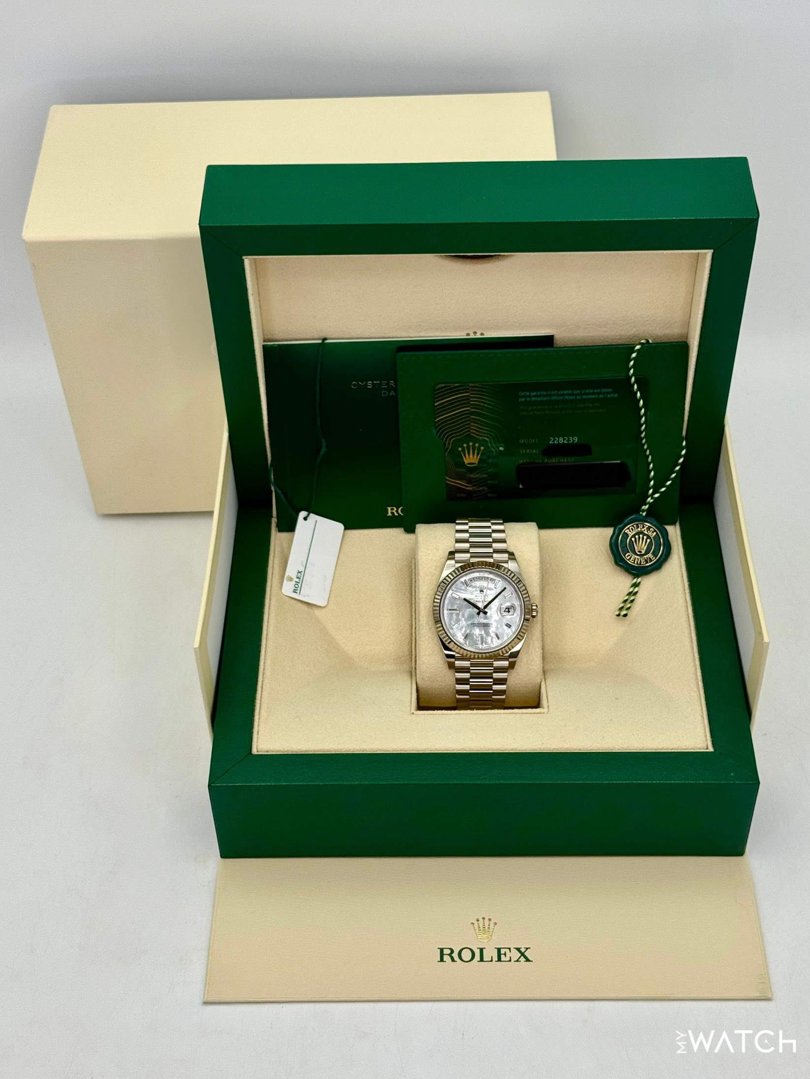 2024 Rolex Day-Date 40mm 228239 Presidential White Gold MOP Diamond Dial - MyWatchLLC