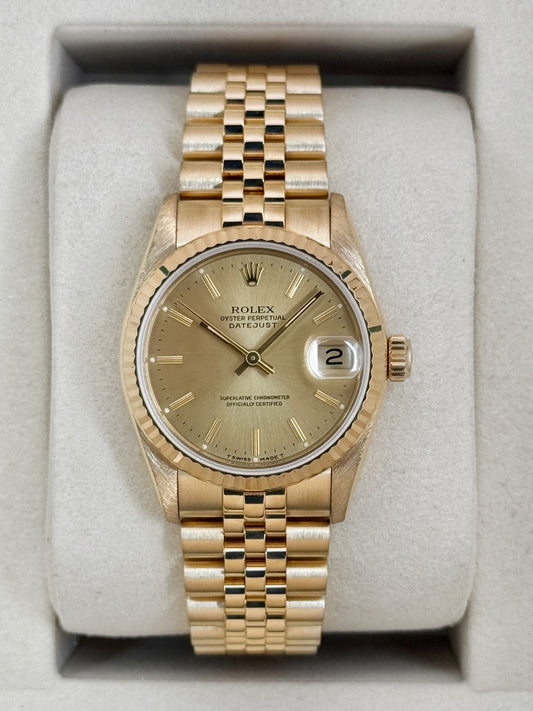 1990 Rolex Datejust 31mm 68278 Yellow Gold Jubilee Champagne Dial (Collectors Set)