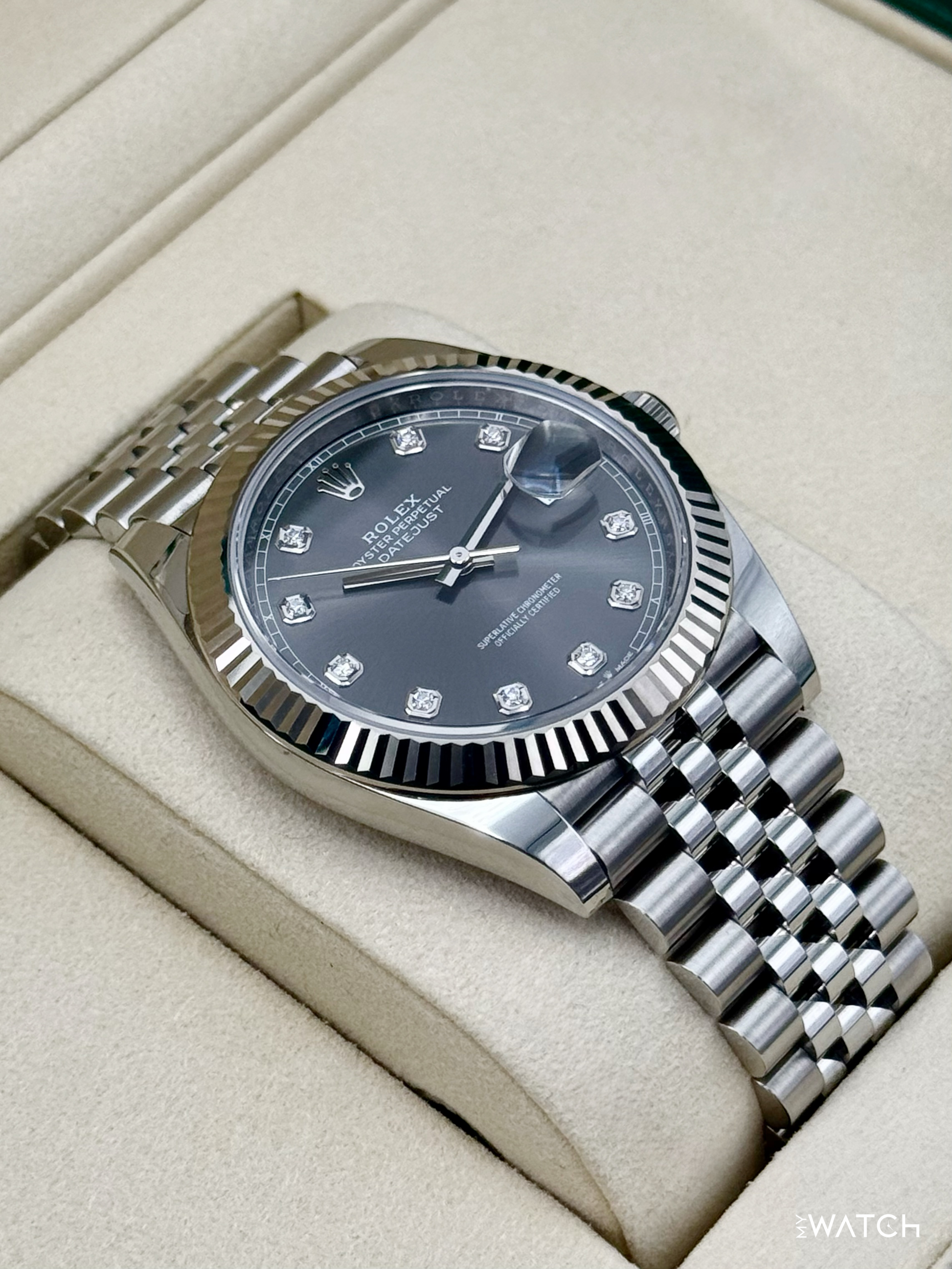 2025 Rolex Datejust 41mm 126334 Stainless Steel Jubilee Rhodium Diamond Dial - MyWatchLLC