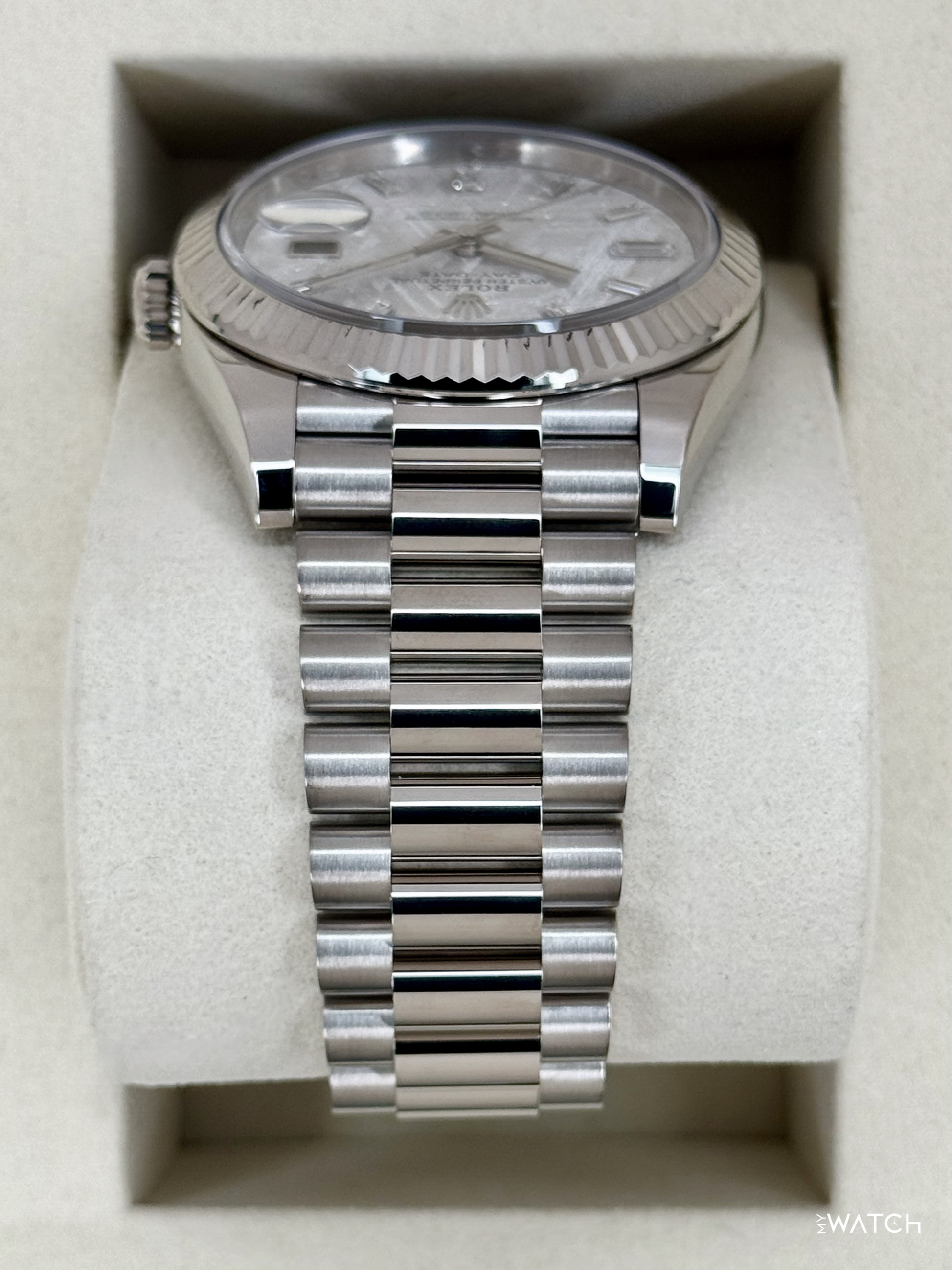 NEW 2026 Rolex Day-Date 40mm 228239 Presidential White Gold Meteorite Diamond Dial - MyWatchLLC