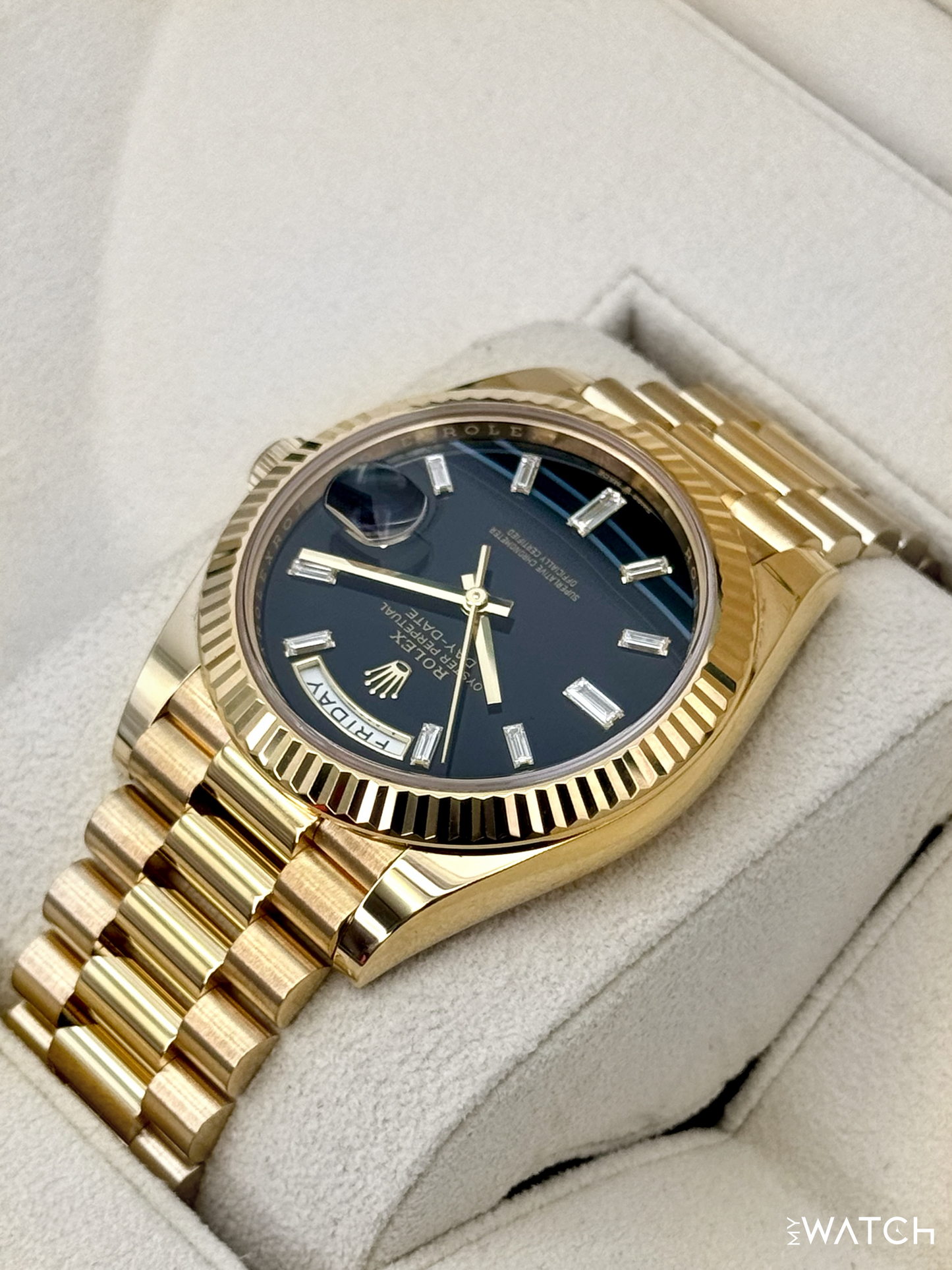 2022 Rolex Day-Date 40mm 228238 Yellow Gold Black Onyx Diamond Dial