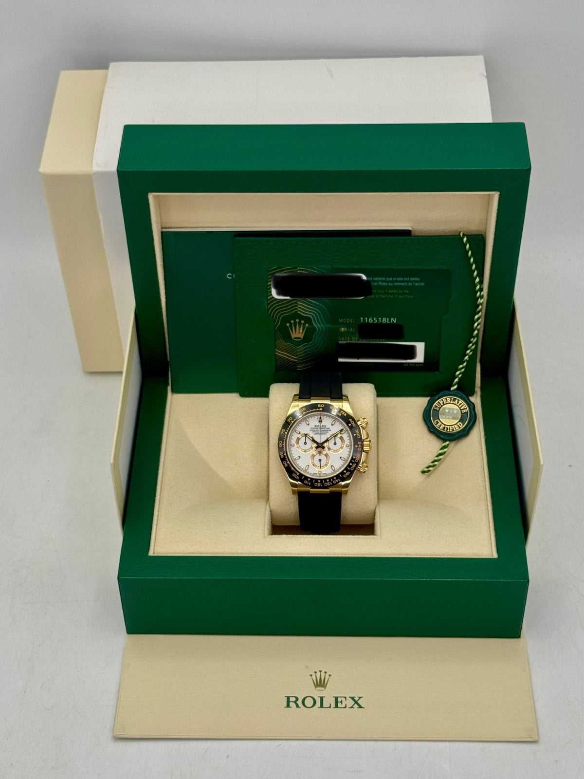 2022 Rolex Daytona 40mm 116518LN Yellow Gold Oysterflex White Dial