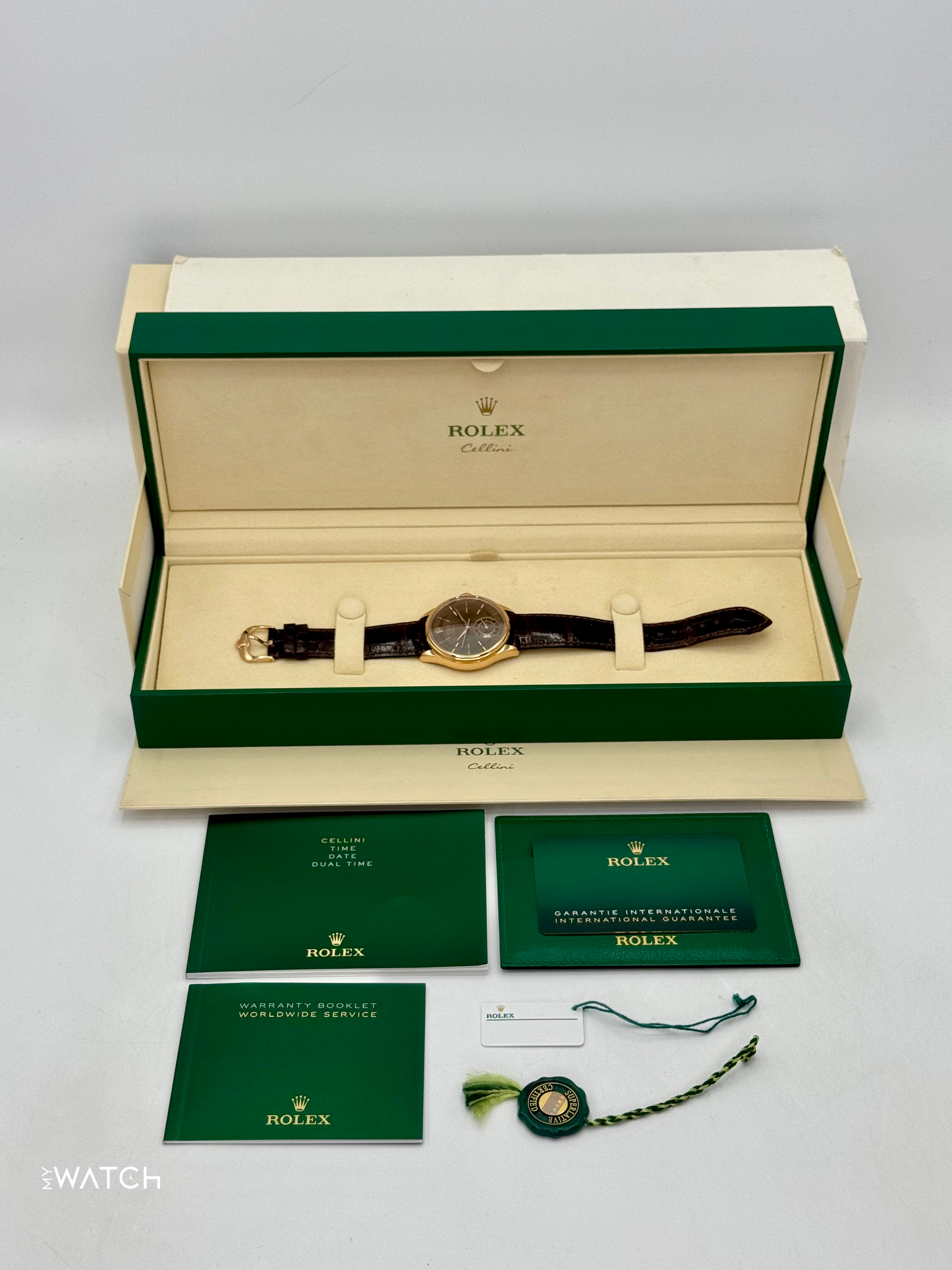 2020 Rolex Cellini Dual Time 39mm 50525 Rose Gold Brown Dial