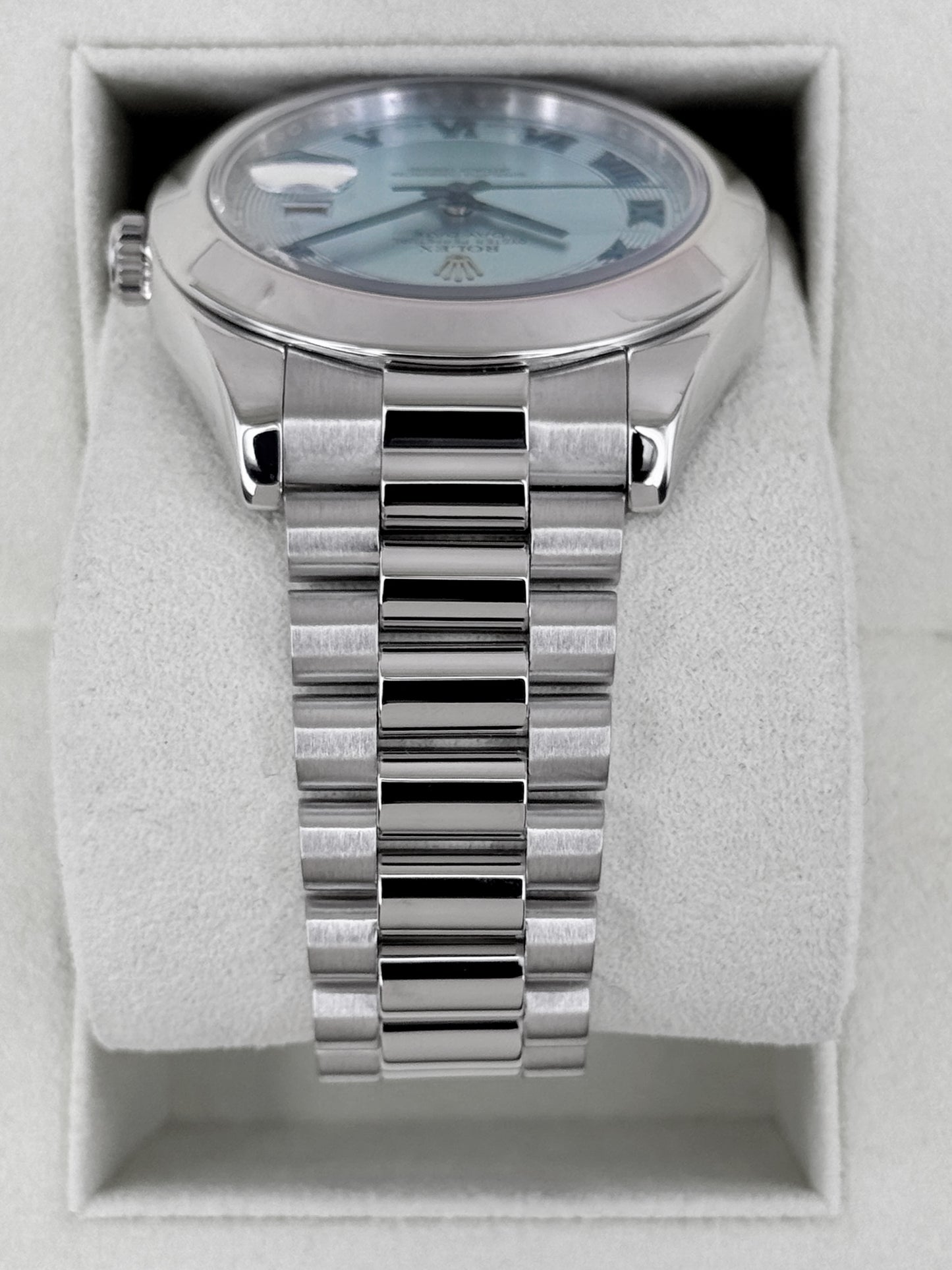 2014 Rolex Day-Date II 41mm 218206 Platinum Ice Blue Roman Numeral Dial