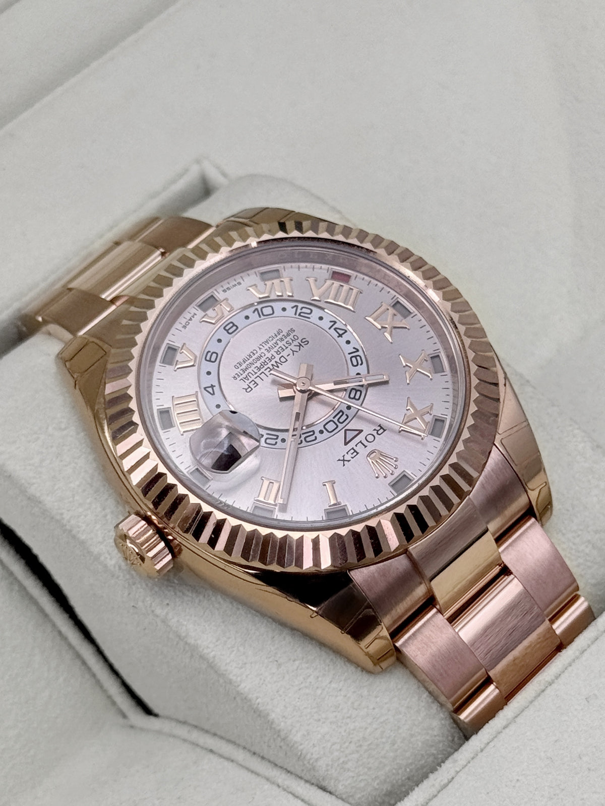 2016 Rolex Sky-Dweller 42mm 326935 Rose Gold Oyster Sundust Roman Numeral Dial (STICKERED)