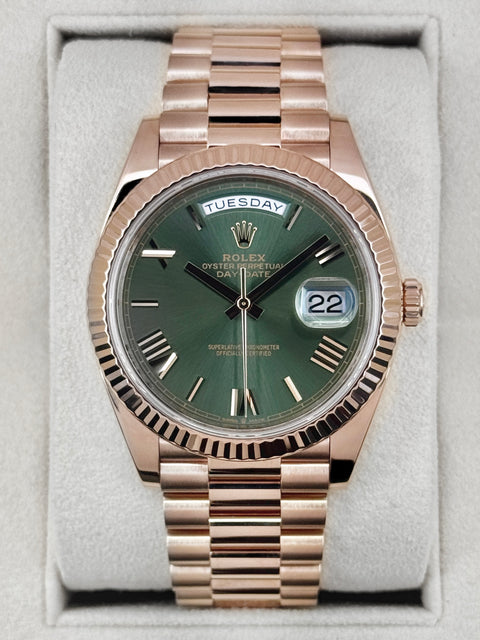 2021 Rolex Day-Date 40mm 228235 Presidential Rose Gold Olive Green Dial