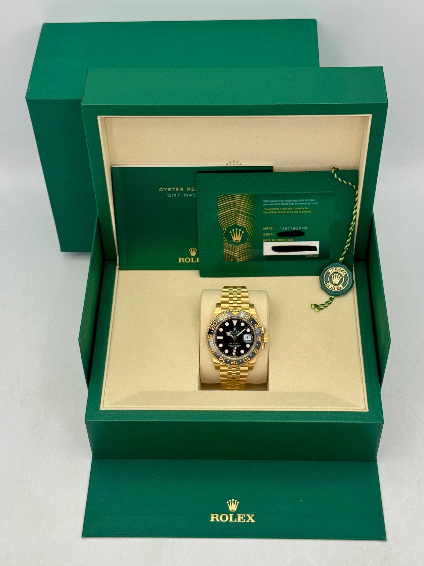 2026 Rolex GMT-Master II 40mm 126718GRNR Yellow Gold Jubilee Black Dial