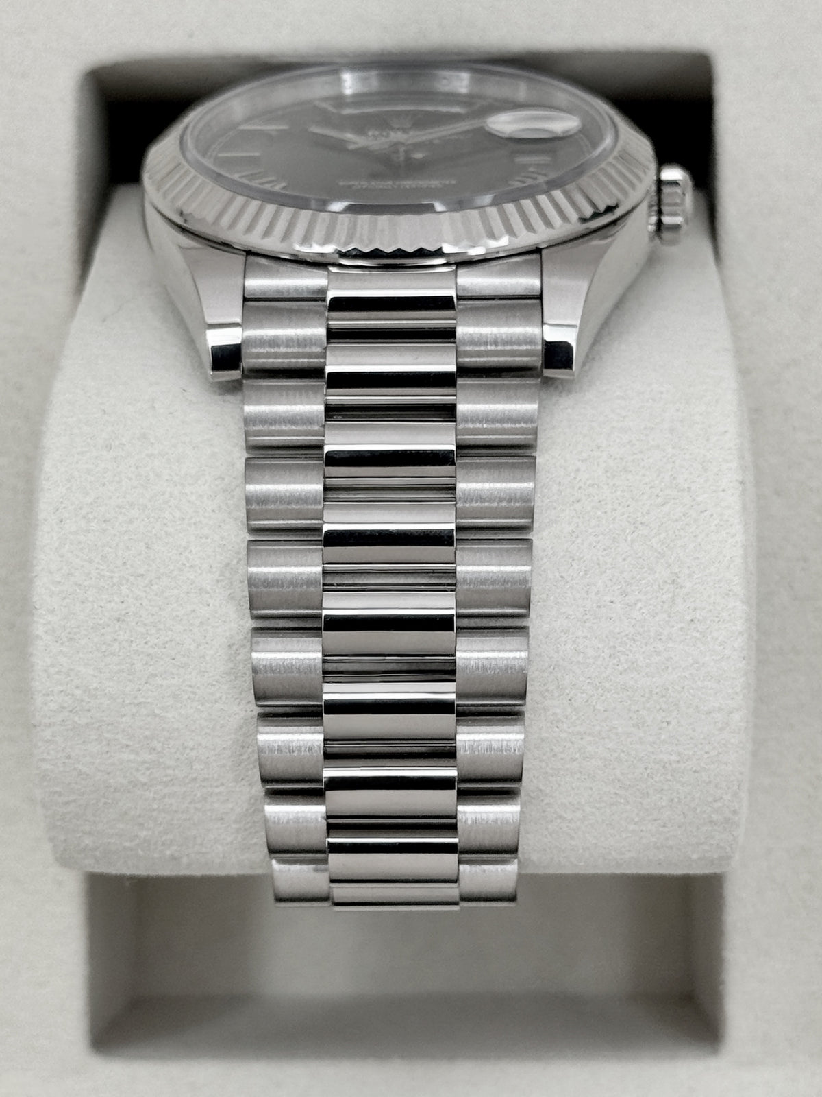 2025 Rolex Day-Date 40mm 228239 Presidential White Gold Olive Dial
