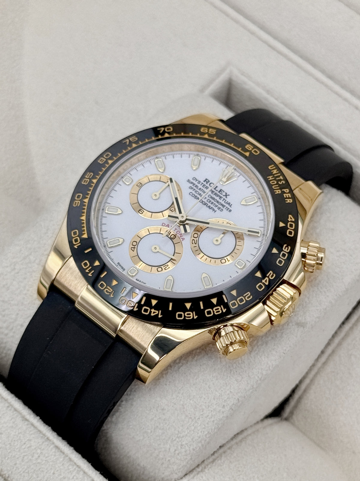 2022 Rolex Daytona 40mm 116518LN Yellow Gold Oysterflex White Dial