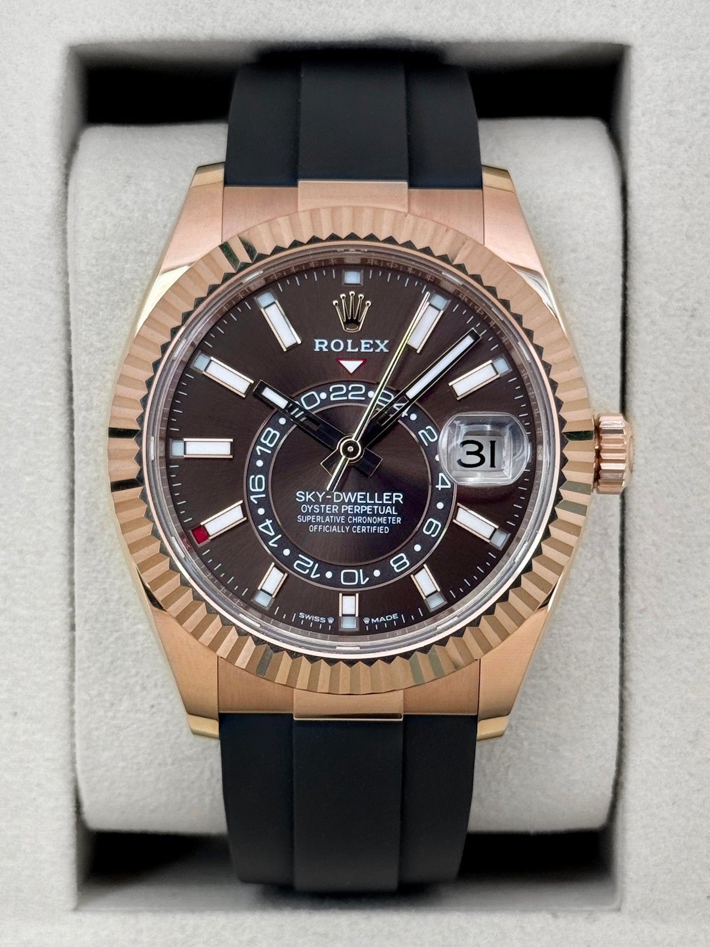 2026 Rolex Sky-Dweller 42mm 336235 Rose Gold Oysterflex Chocolate Dial