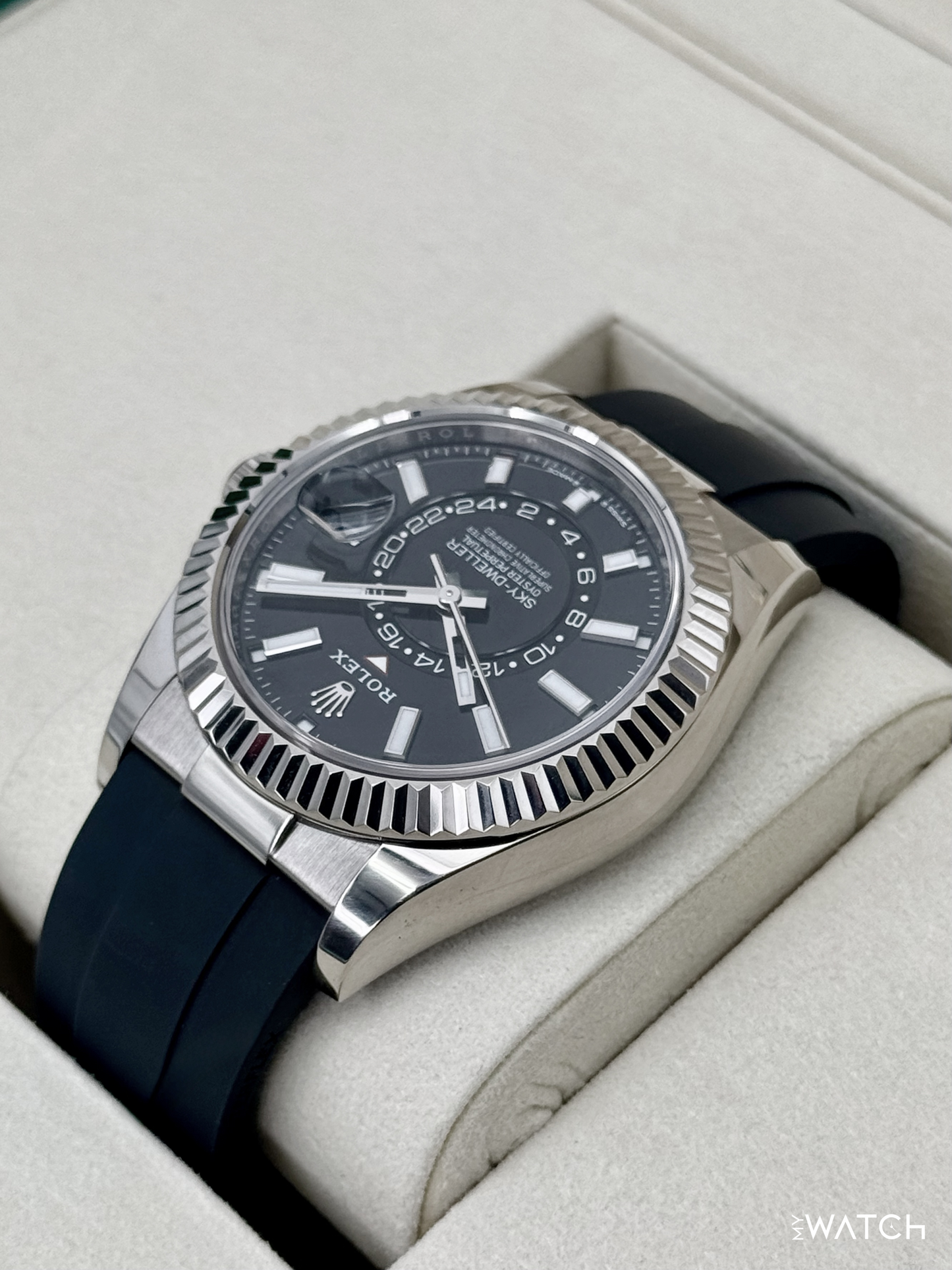 2025 Rolex Sky-Dweller 42mm 336239 White Gold Oysterflex Black Dial - MyWatchLLC