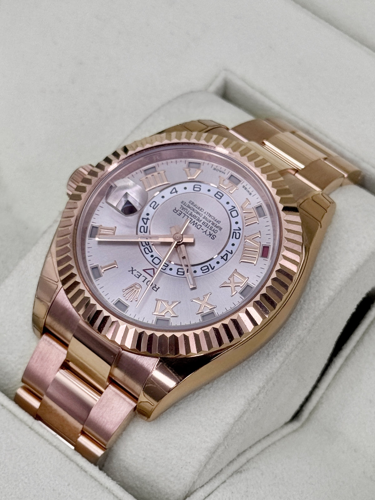 2016 Rolex Sky-Dweller 42mm 326935 Rose Gold Oyster Sundust Roman Numeral Dial (STICKERED)