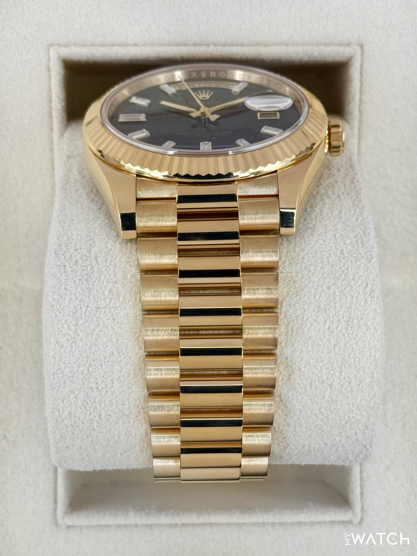 2022 Rolex Day-Date 40mm 228238 Yellow Gold Black Onyx Diamond Dial