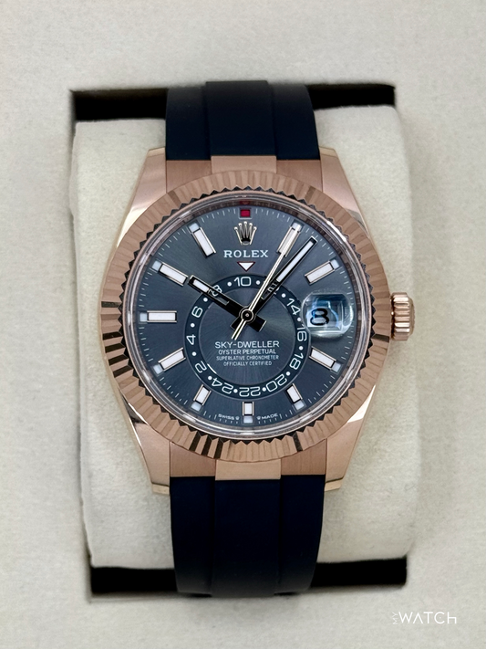 2025 Rolex Sky-Dweller 336235 Rose Gold Oysterflex Rhodium Dial - MyWatchLLC