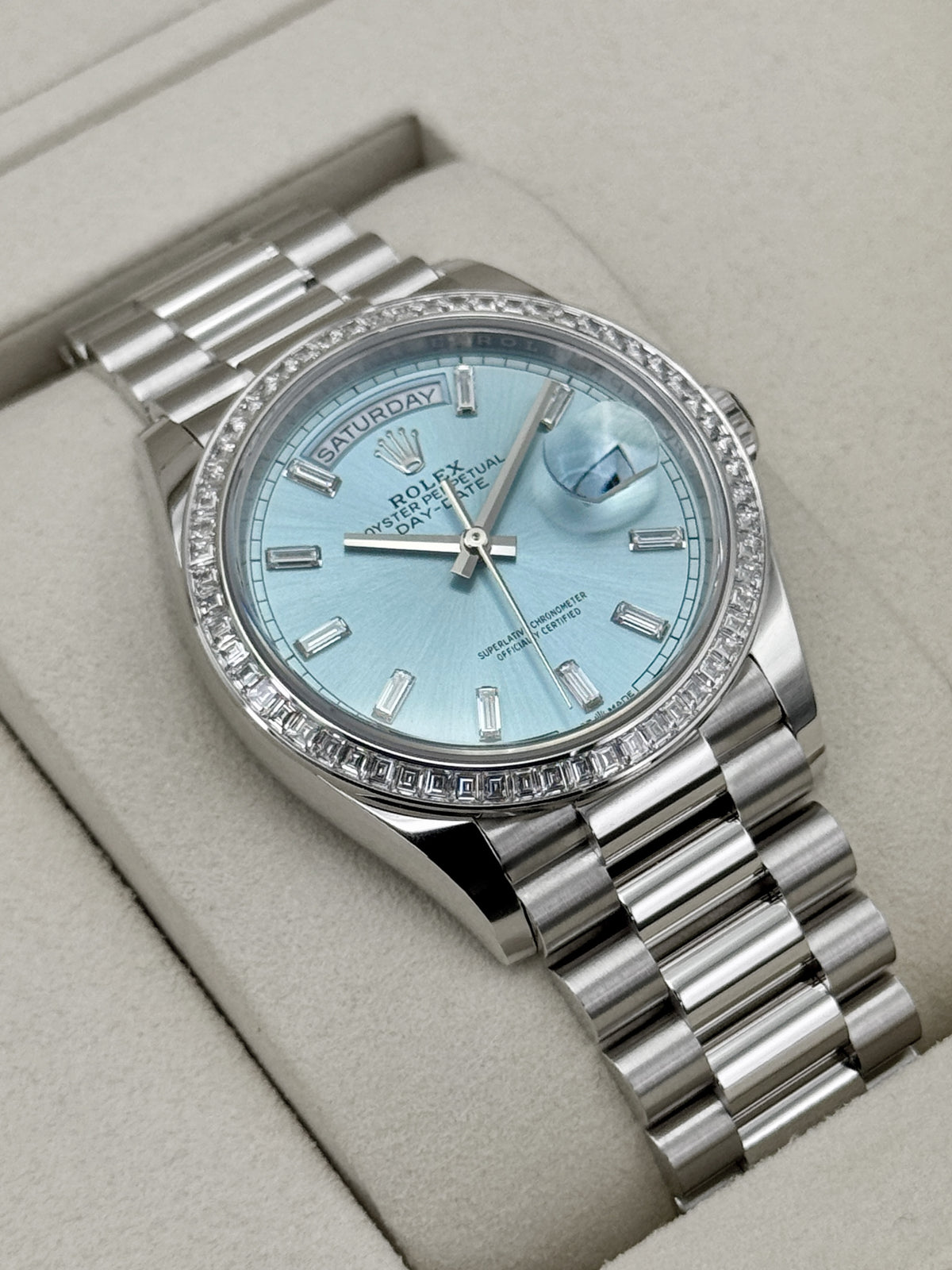 NEW 2026 Rolex Day-Date 36mm 128396TBR Ice Blue Roman Numeral Dial (NEW STYLE CARD)