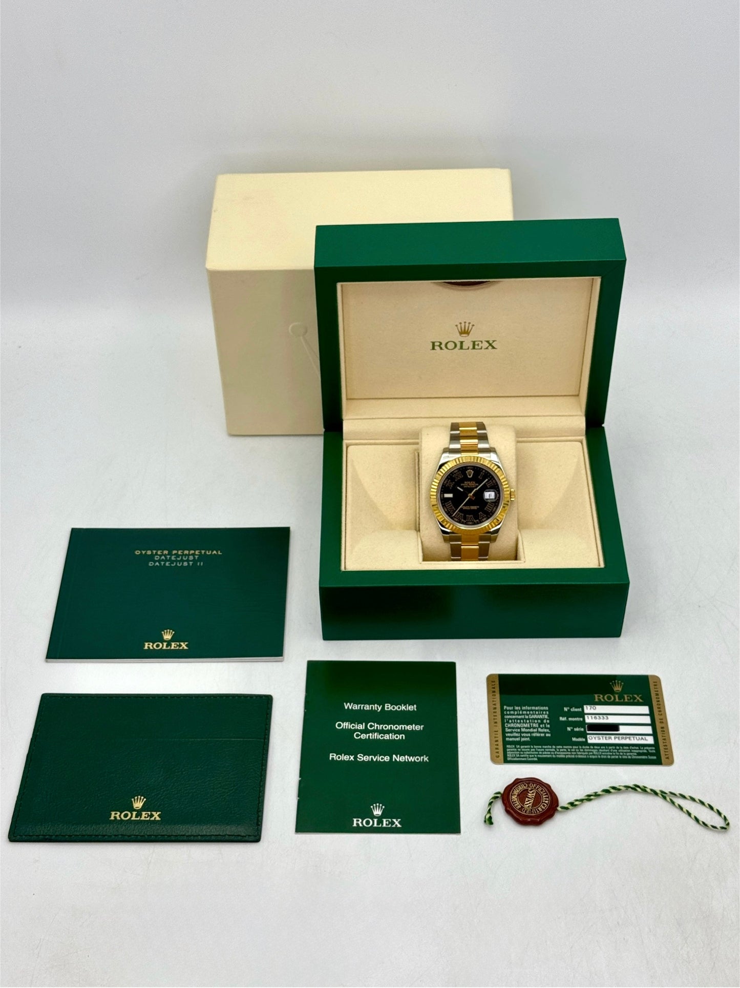 2010 Rolex Datejust II 41mm 116333 Two-Tone Oyster Grey Black Roman Numeral Dial