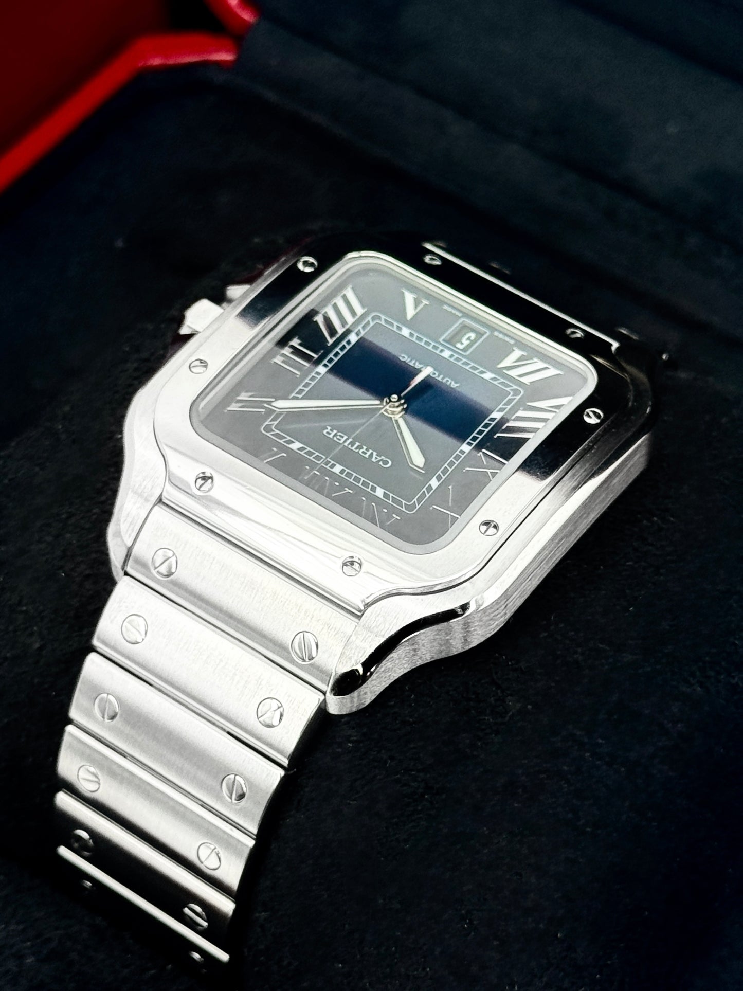 2022 Cartier Santos De Cartier 39.8mm WSSA0030 Stainless Steel Blue Dial