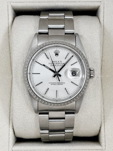 2004 Rolex Datejust 36mm 16220 Stainless Steel Oyster Silver Tapestry Dial (Collectors Set)