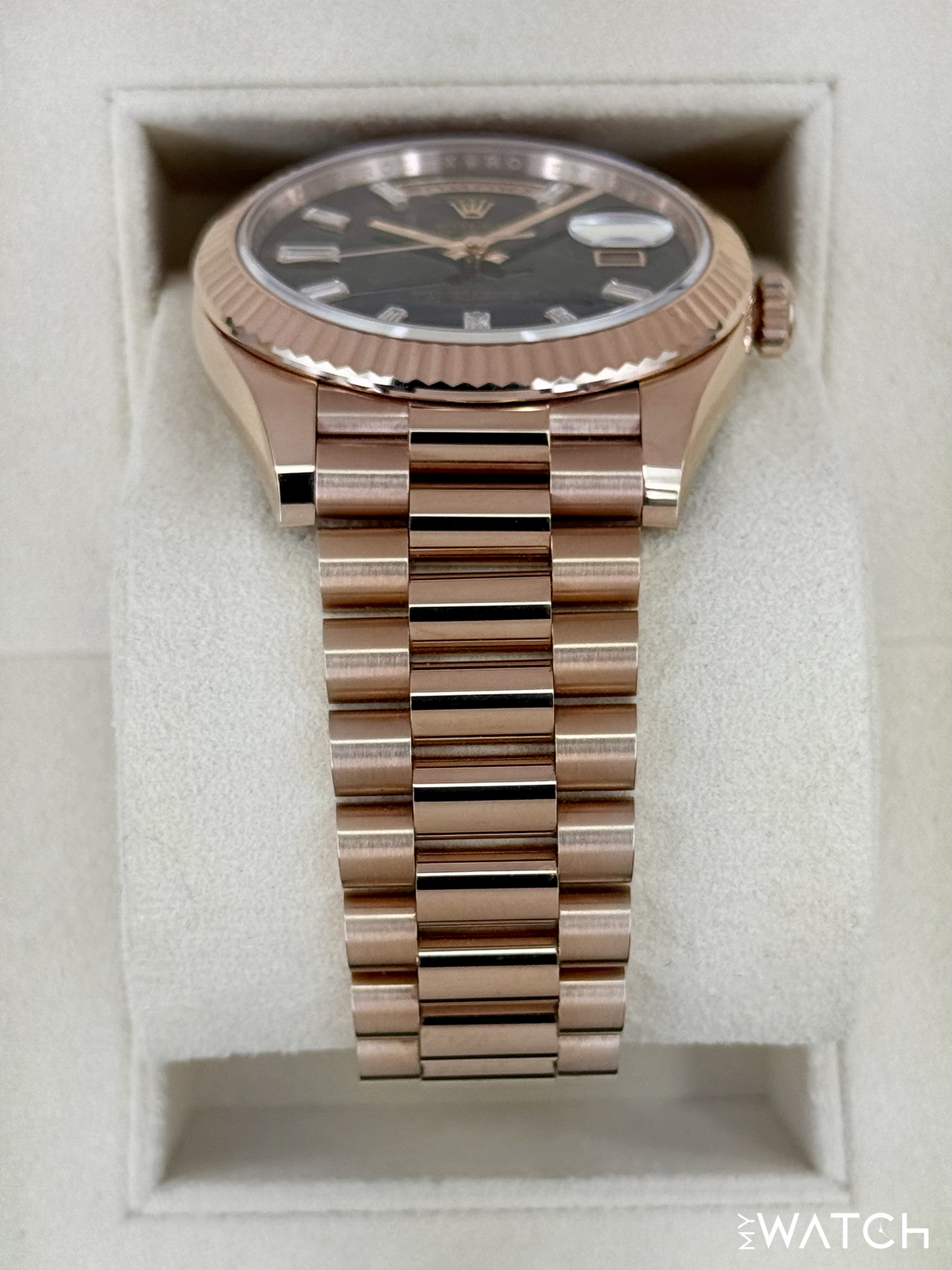2023 Rolex Day-Date 40mm 228235 Rose Gold Eisenkiesal Baguette Dial