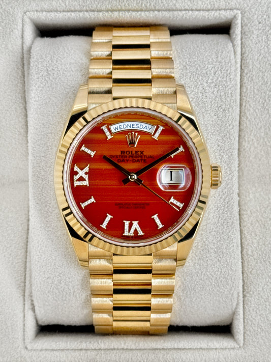 Rolex Day-Date 36mm 128238 Presidential Carnelian Diamond Dial
