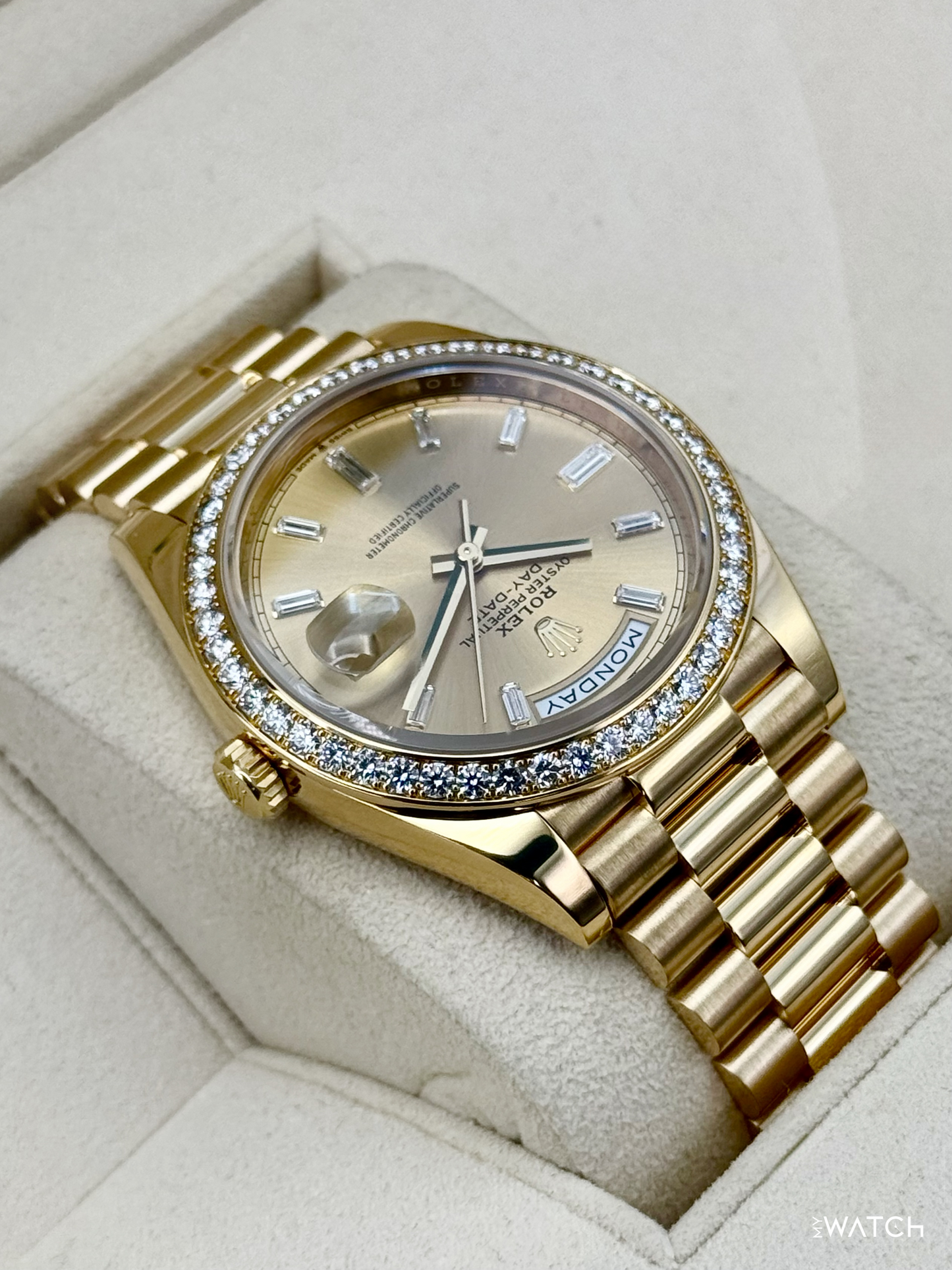 2021 Rolex Day-Date 40mm 228348RBR Presidential Champagne Diamond Dial - MyWatchLLC