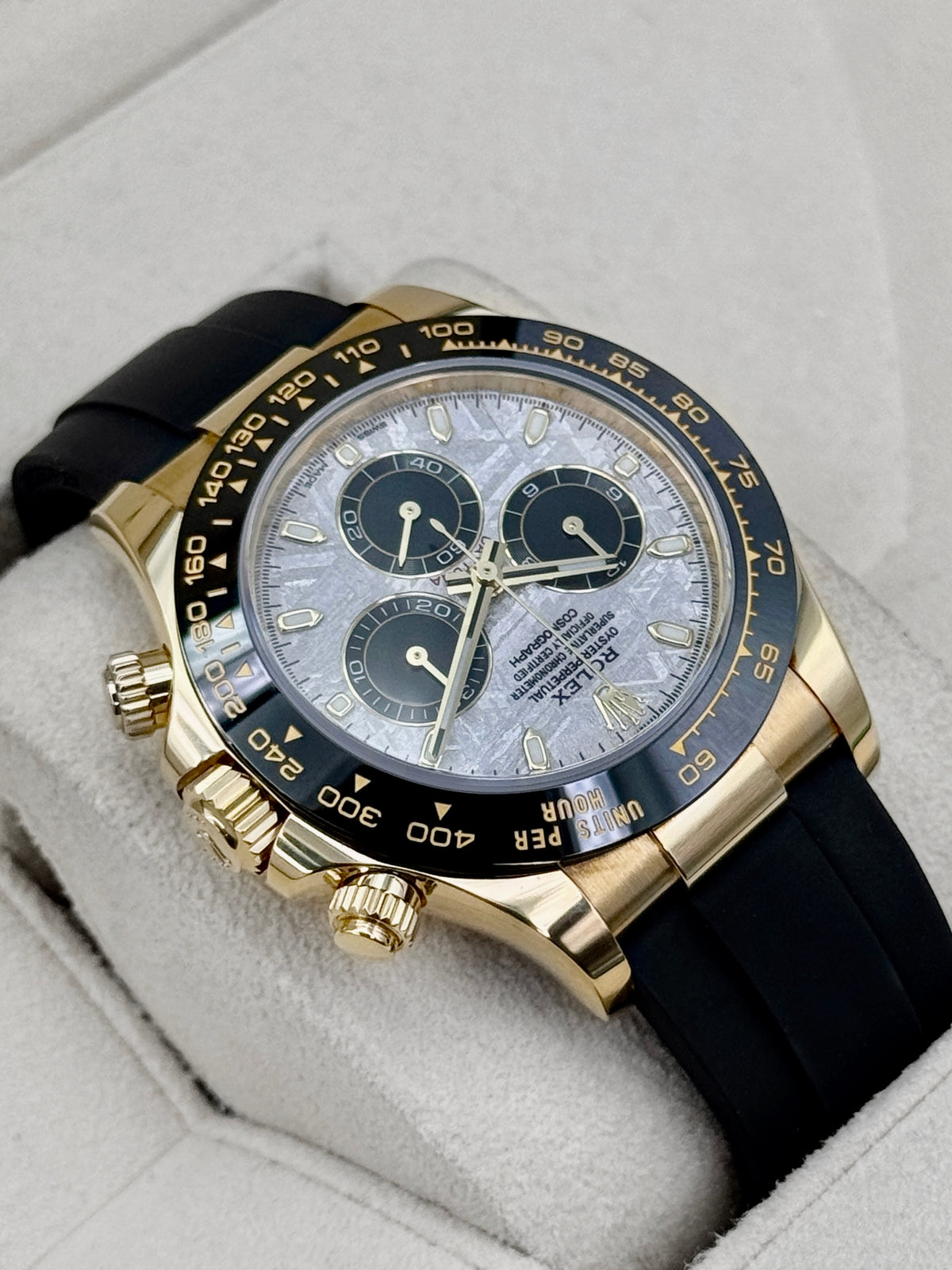 2022 Rolex Daytona 40mm 116518LN Yellow Gold Oysterflex Meteorite Dial