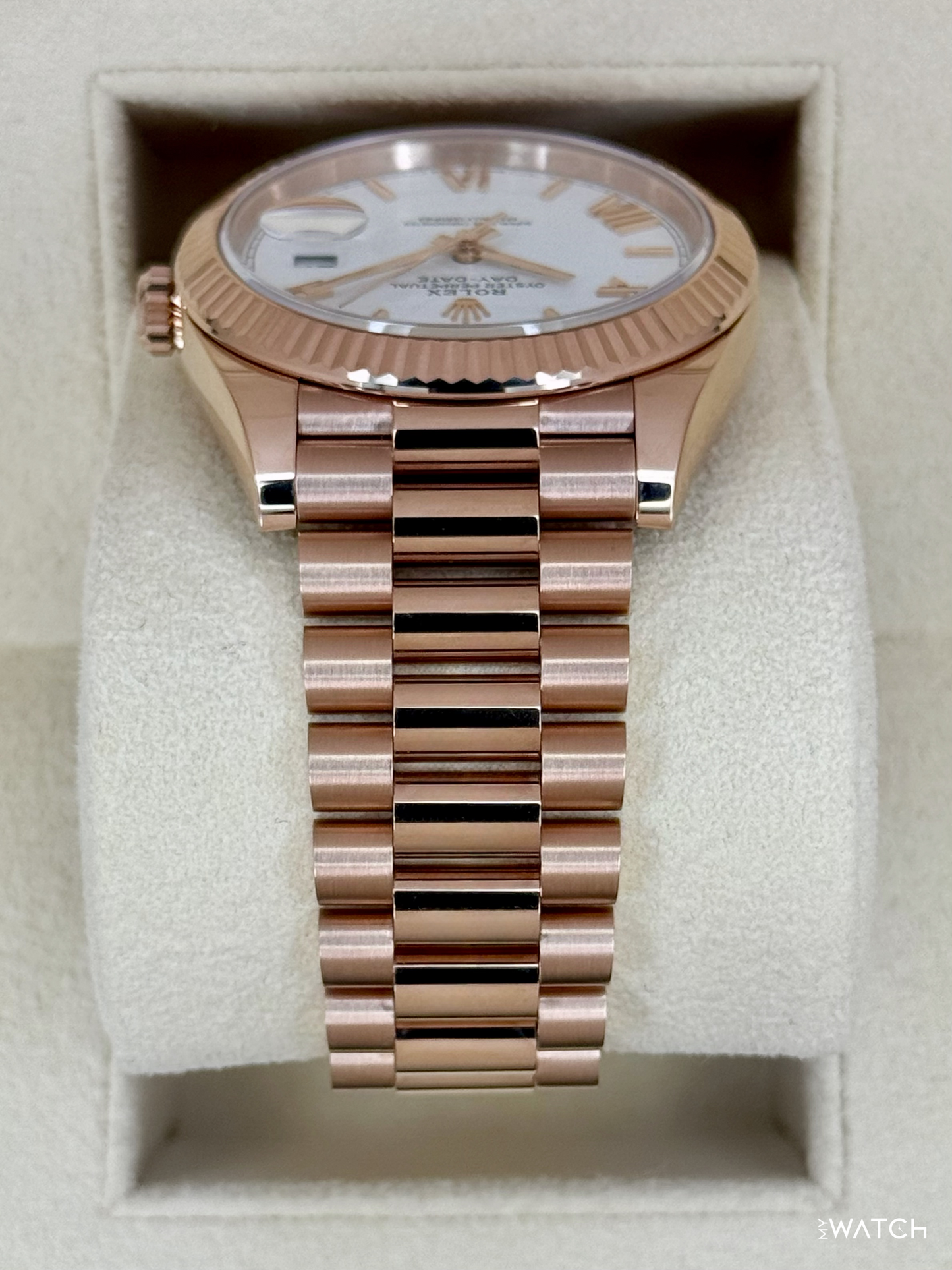 2024 Rolex Day-Date 228235 Presidential Rose Gold White Dial - MyWatchLLC