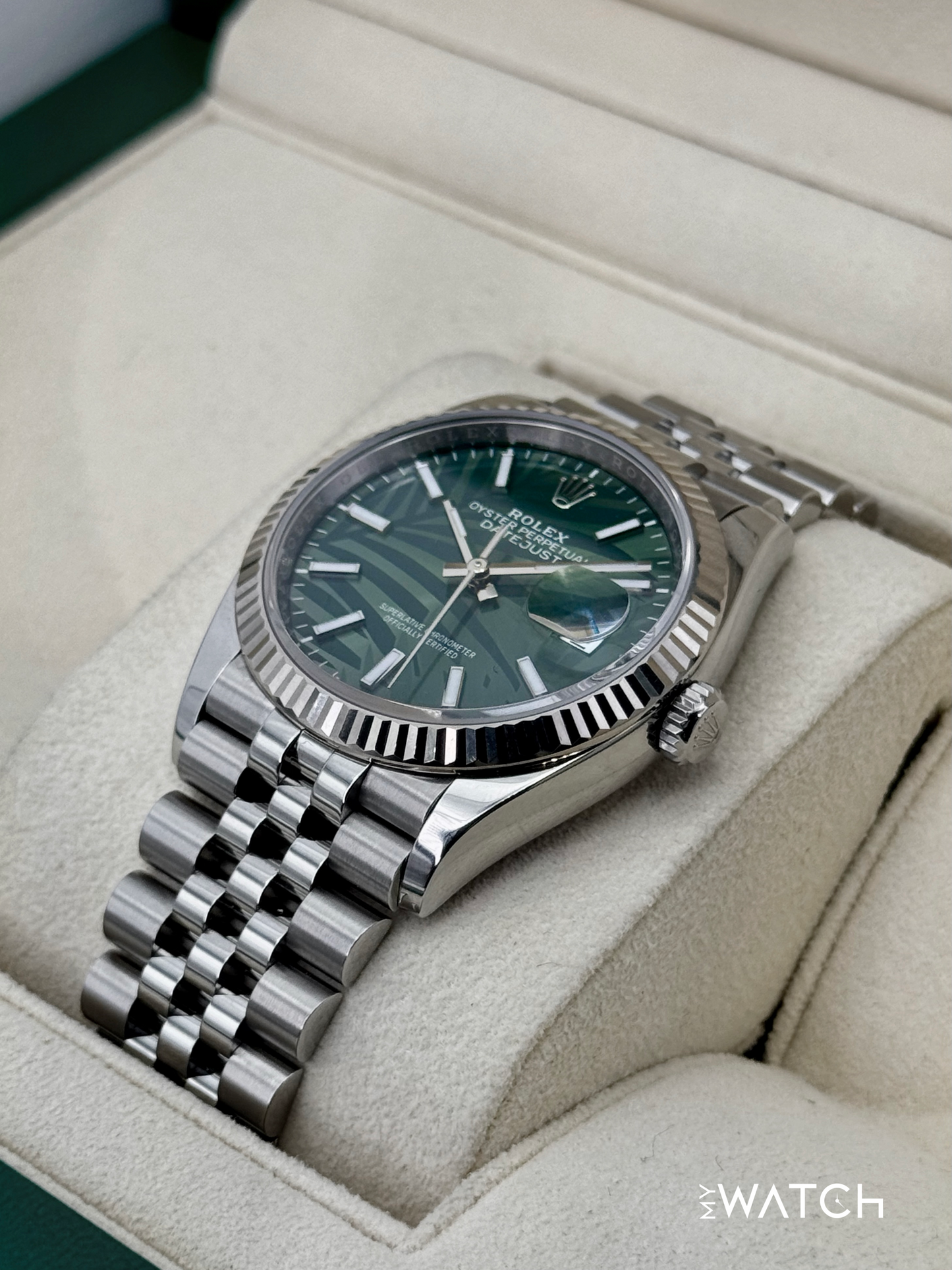 2023 Rolex Datejust 36mm 126234 Stainless Steel Jubilee Green Palm Motif Dial