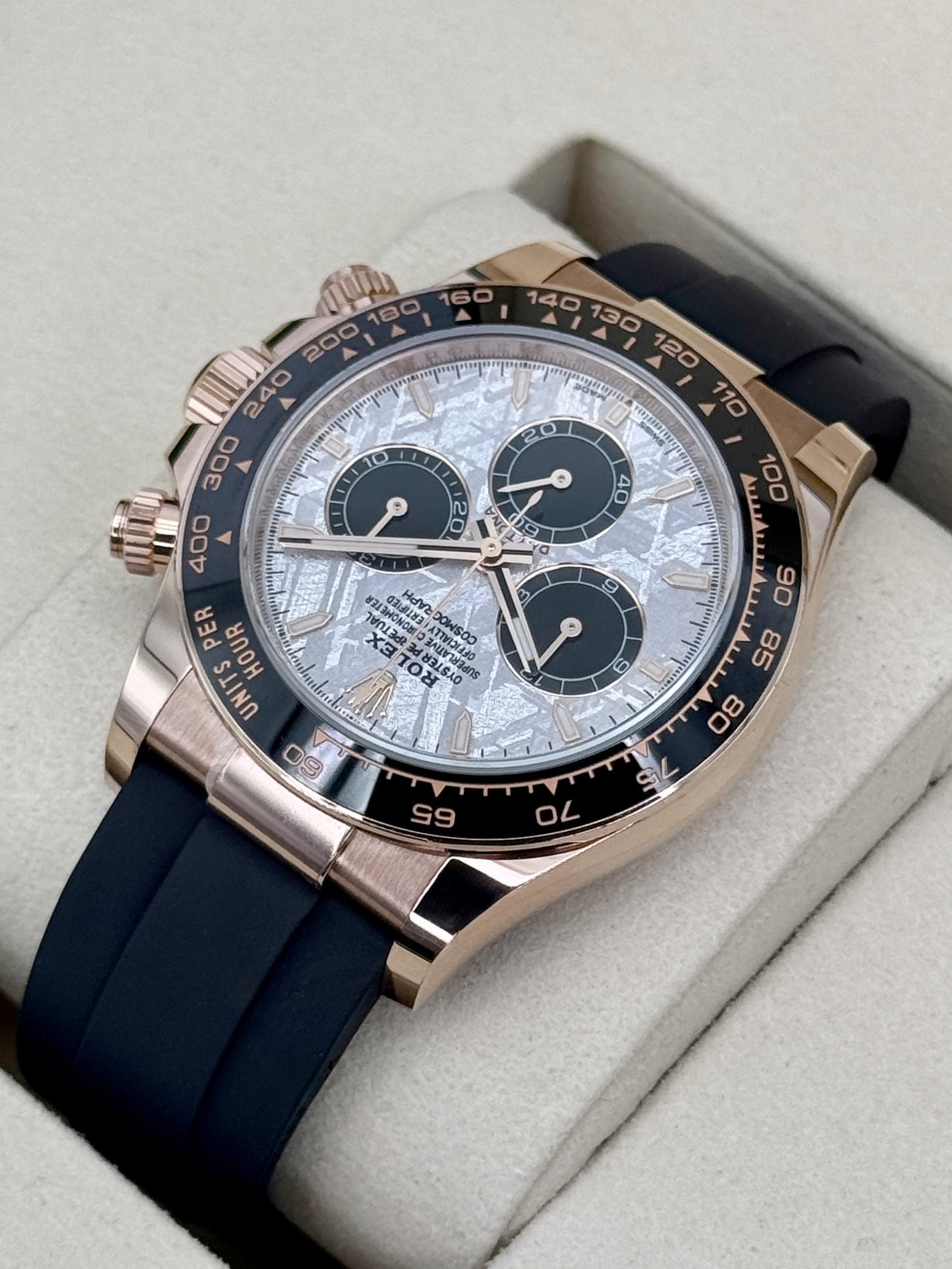2026 Rolex Daytona 40mm 126515LN Rose Gold Oysterflex Meteorite Dial