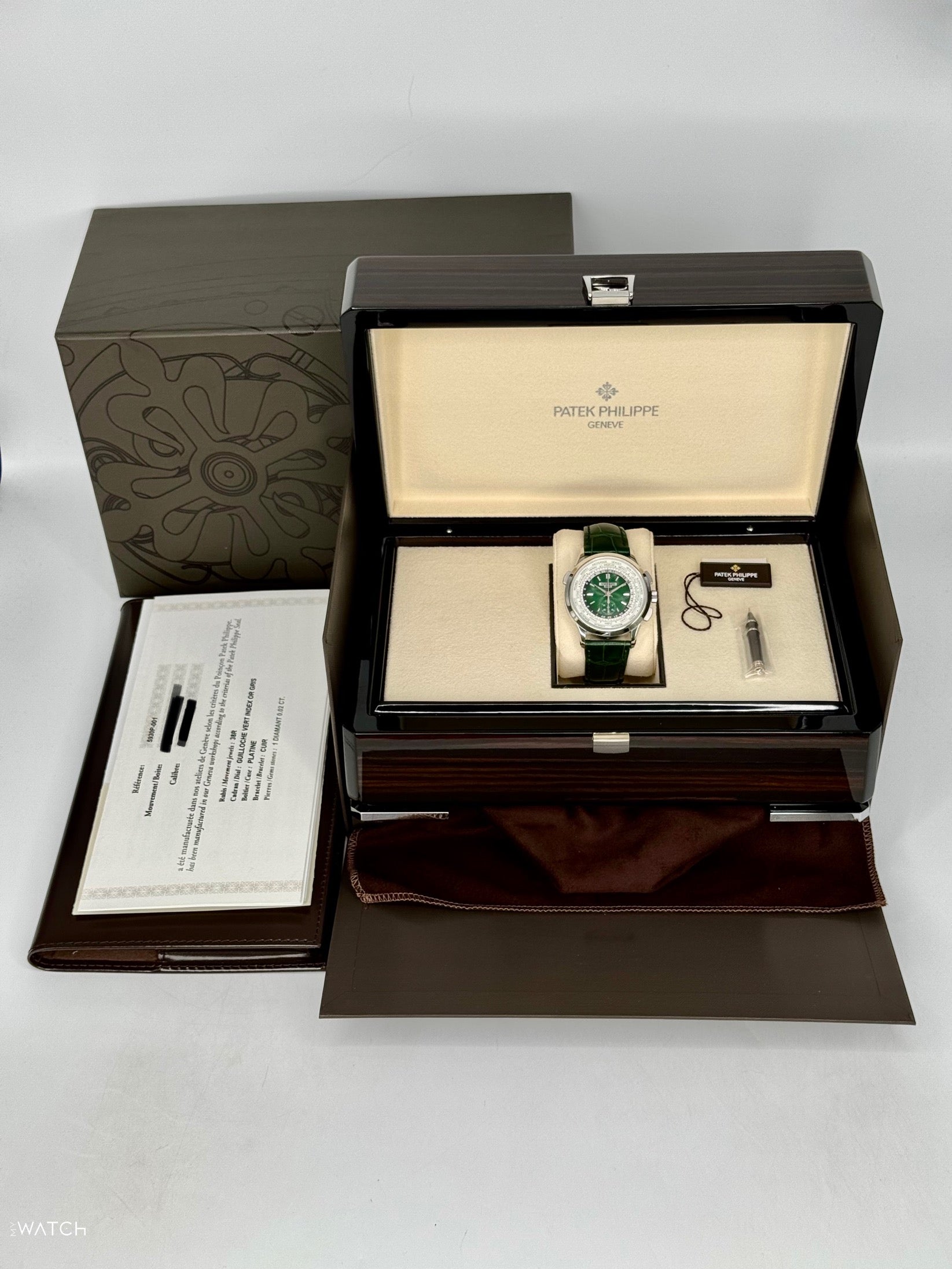 2023 Patek Philippe 5930P World Time Flyback Chronograph Platinum Green Dial - MyWatchLLC