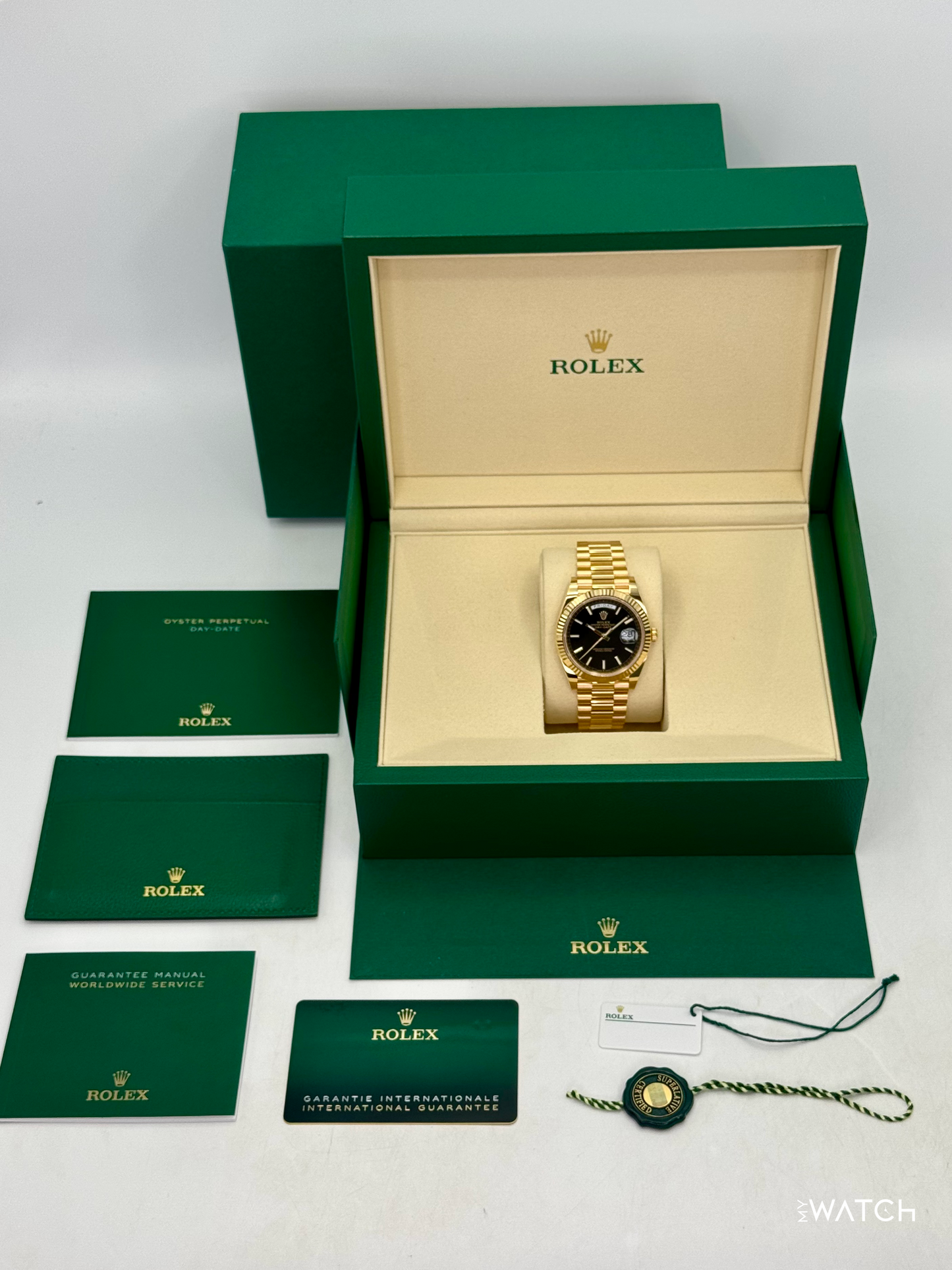 NEW 2026 Rolex Day-Date 40mm 228238 Yellow Gold Black Dial - MyWatchLLC