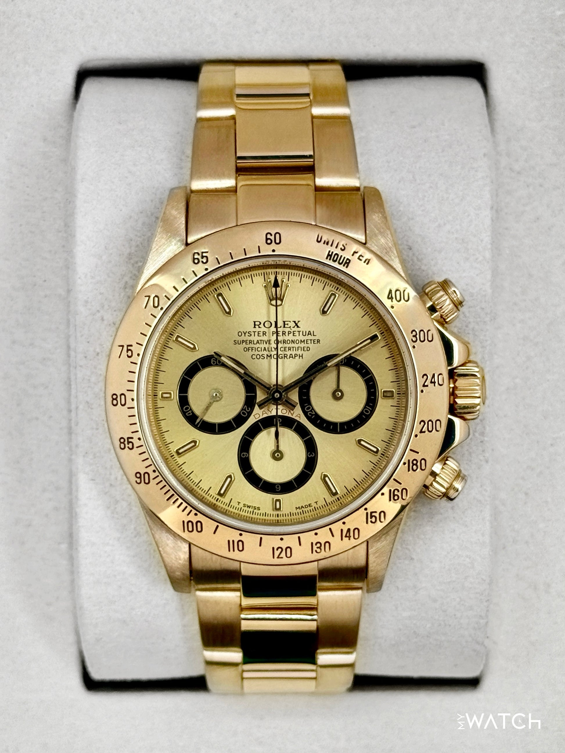 1997 Rolex Daytona 40mm 16528 Yellow Gold Champagne Dial - MyWatchLLC