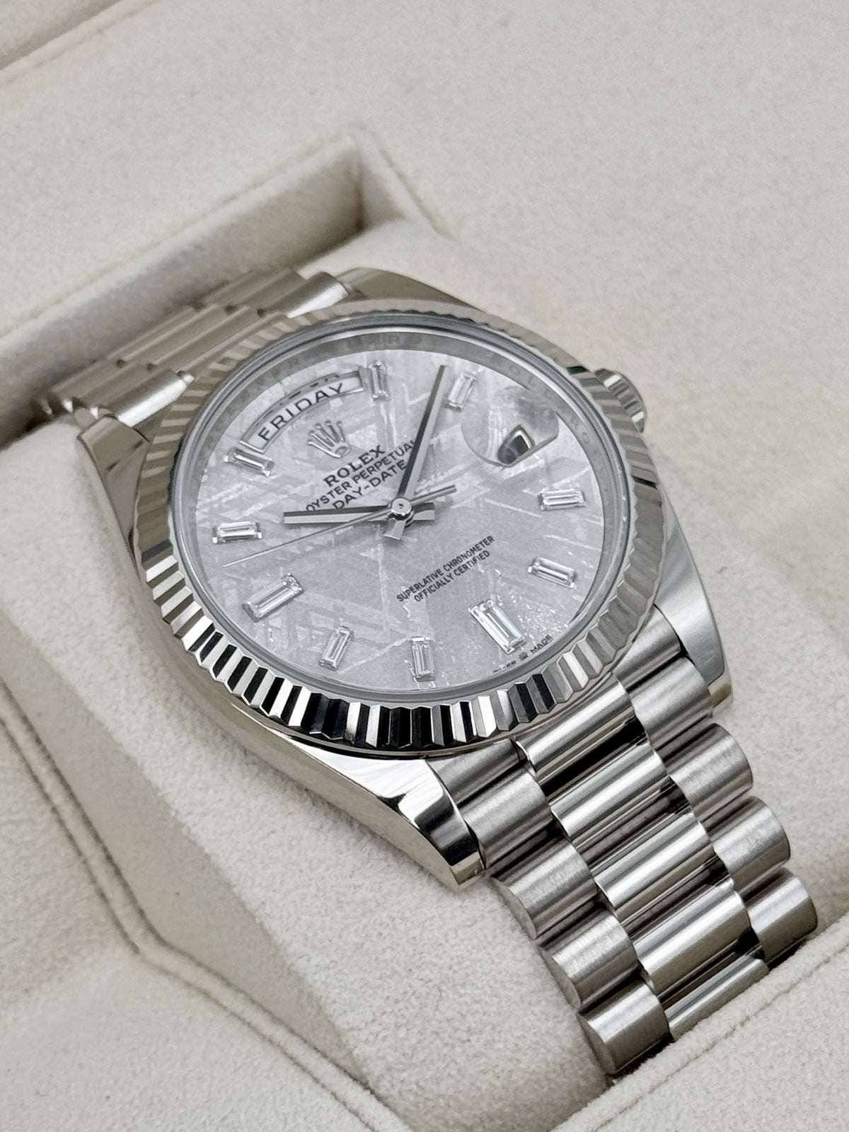 2024 Rolex Day-Date 40mm 228239 White Gold Meteorite Diamond Dial