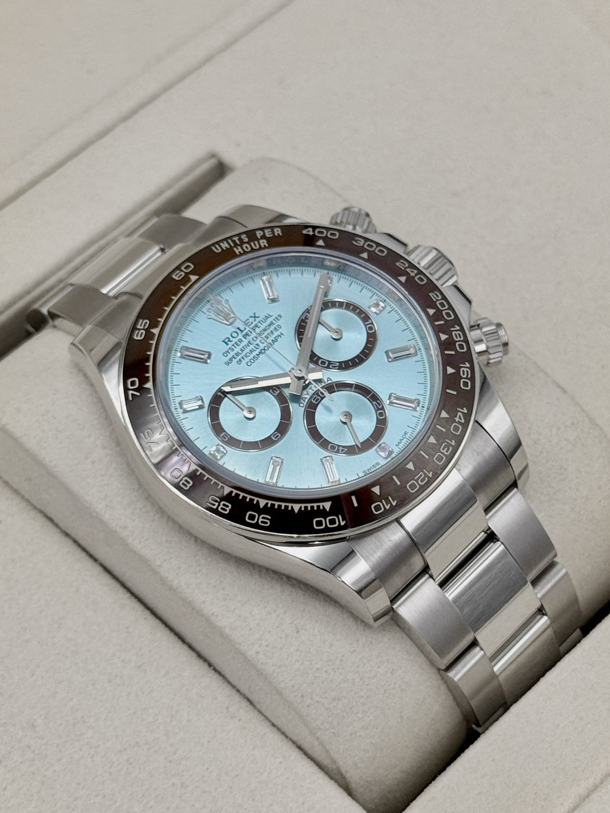 NEW 2026 Rolex Daytona 40mm 126506 Platinum Ice-Blue Diamond Baguette Dial (NEW STYLE CARD)