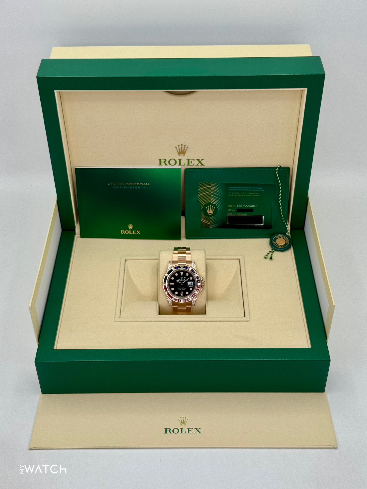 2021 Rolex GMT-Master II 40mm 126755SARU Rose Gold Sapphire and Ruby - MyWatchLLC