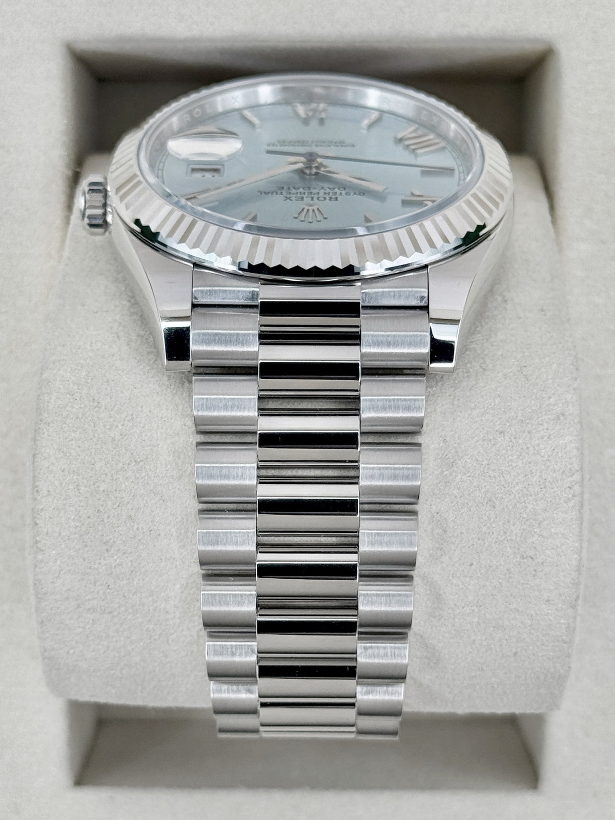 NEW 2026 Rolex Day-Date Platinum 40mm 228236 Ice Blue Roman Dial (NEW STYLE CARD)