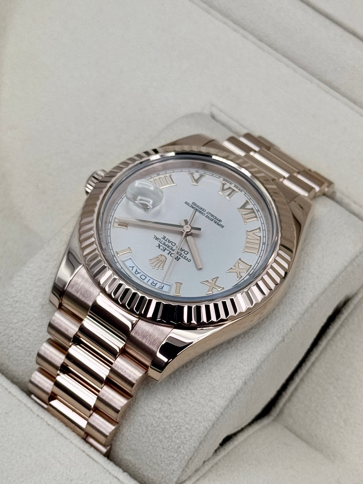 2016 Rolex Day-Date II 41mm 218235 Presidential 18kt Rose Gold Ivory White Dial