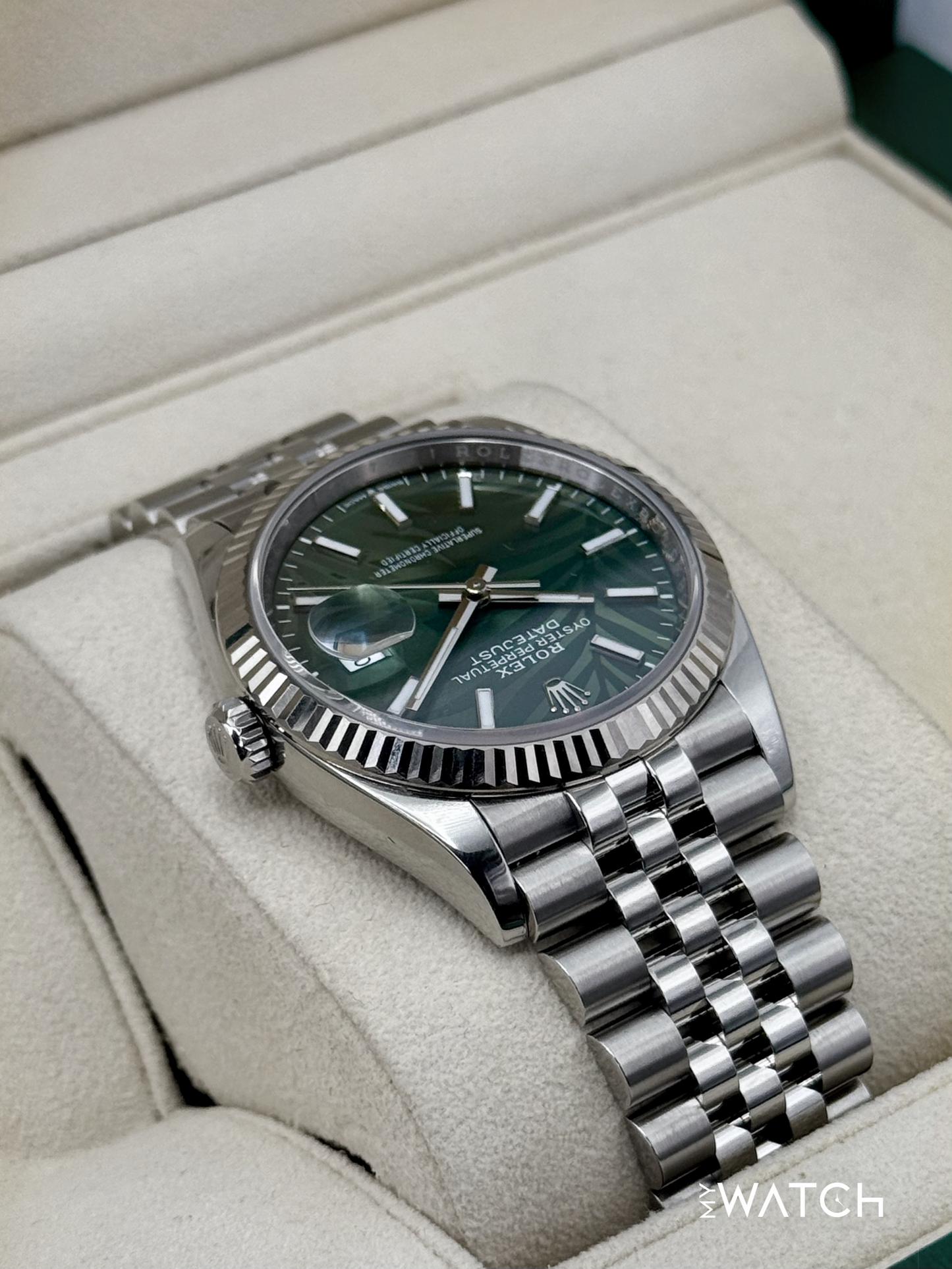 2023 Rolex Datejust 36mm 126234 Stainless Steel Jubilee Green Palm Motif Dial