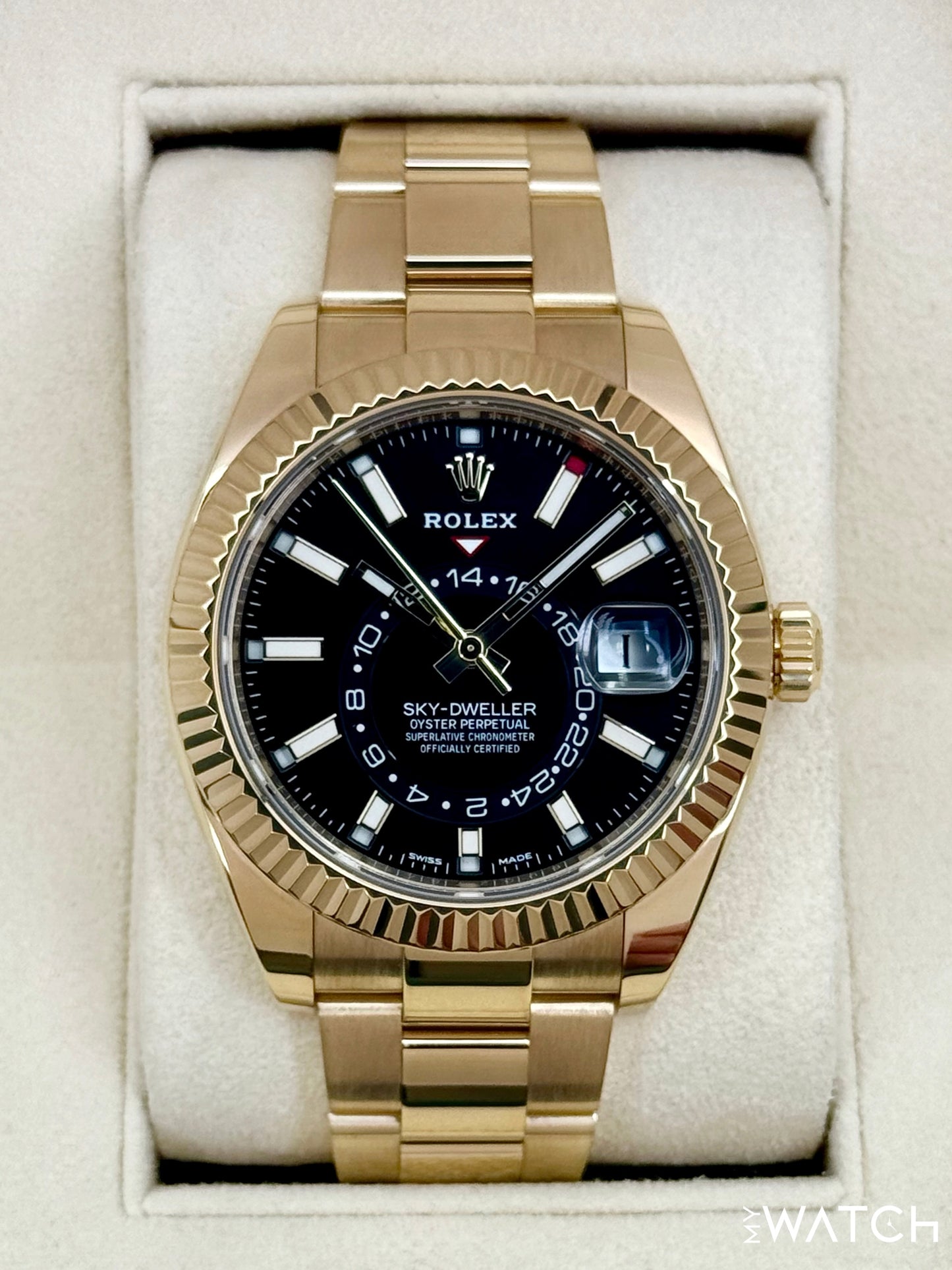2019 Rolex Sky-Dweller 42mm 326938 18K Yellow Gold Oyster Black Dial