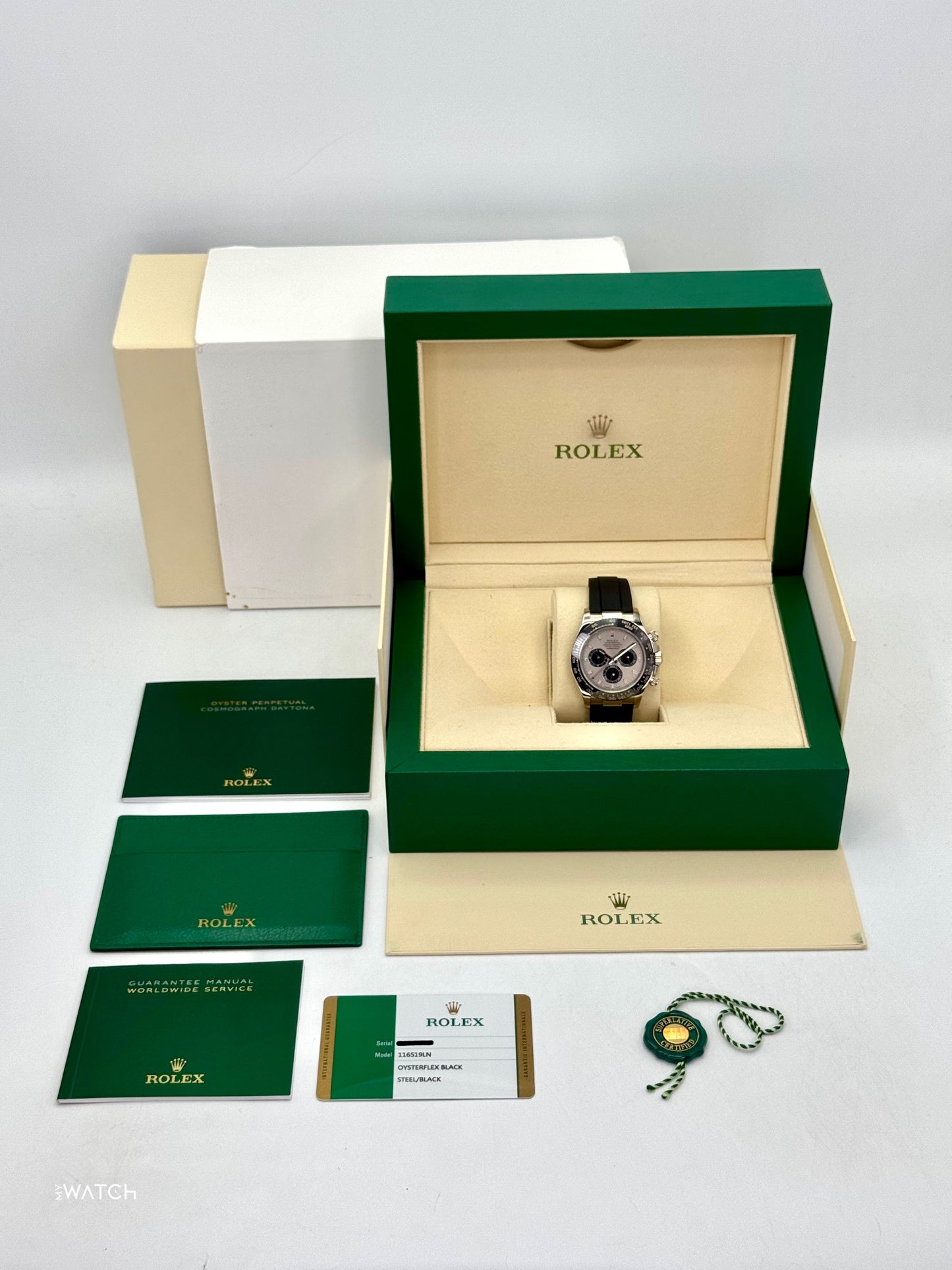 2018 Rolex Daytona 40mm 116519LN White Gold Oysterflex Silver Ghost Dial