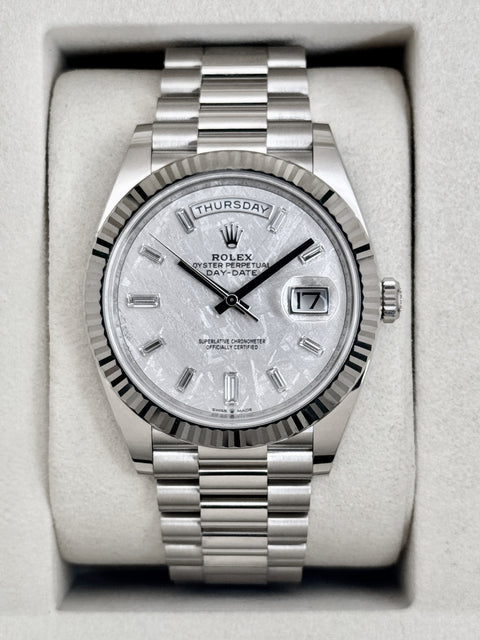 NEW 2026 Rolex Day-Date 40mm 228239 White Gold Meteorite Diamond Dial (NEW STYLE CARD)